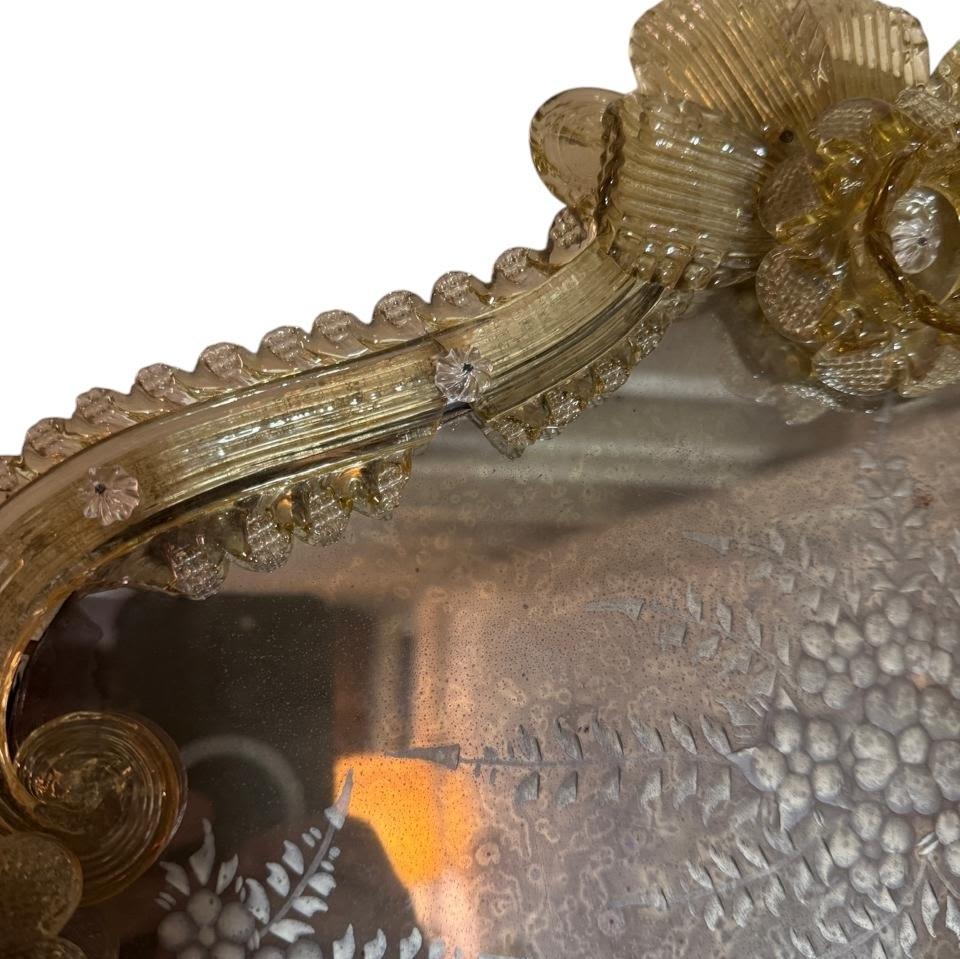 Baroque Antique Italian Venetian Murano Glass Antiqued Wall Mirror For Sale