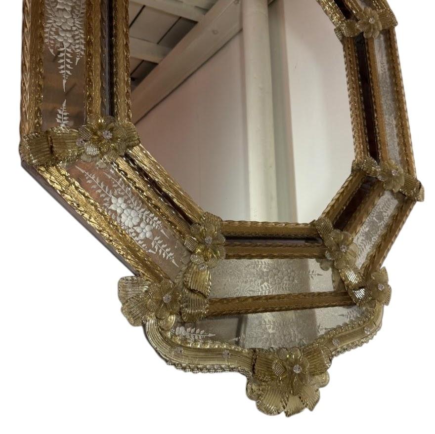 Antique Italian Venetian Murano Glass Antiqued Wall Mirror For Sale 2
