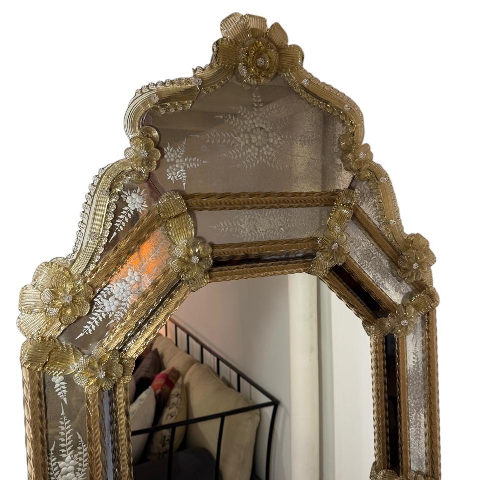Antique Italian Venetian Murano Glass Antiqued Wall Mirror For Sale 3