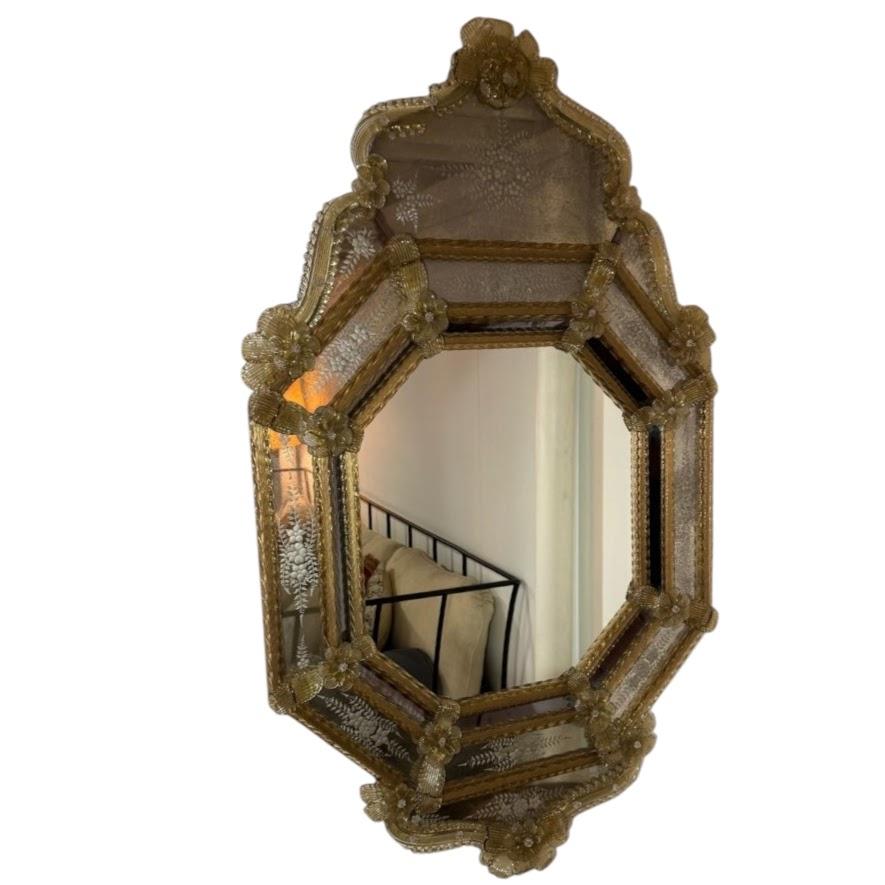 Antique Italian Venetian Murano Glass Antiqued Wall Mirror For Sale 4