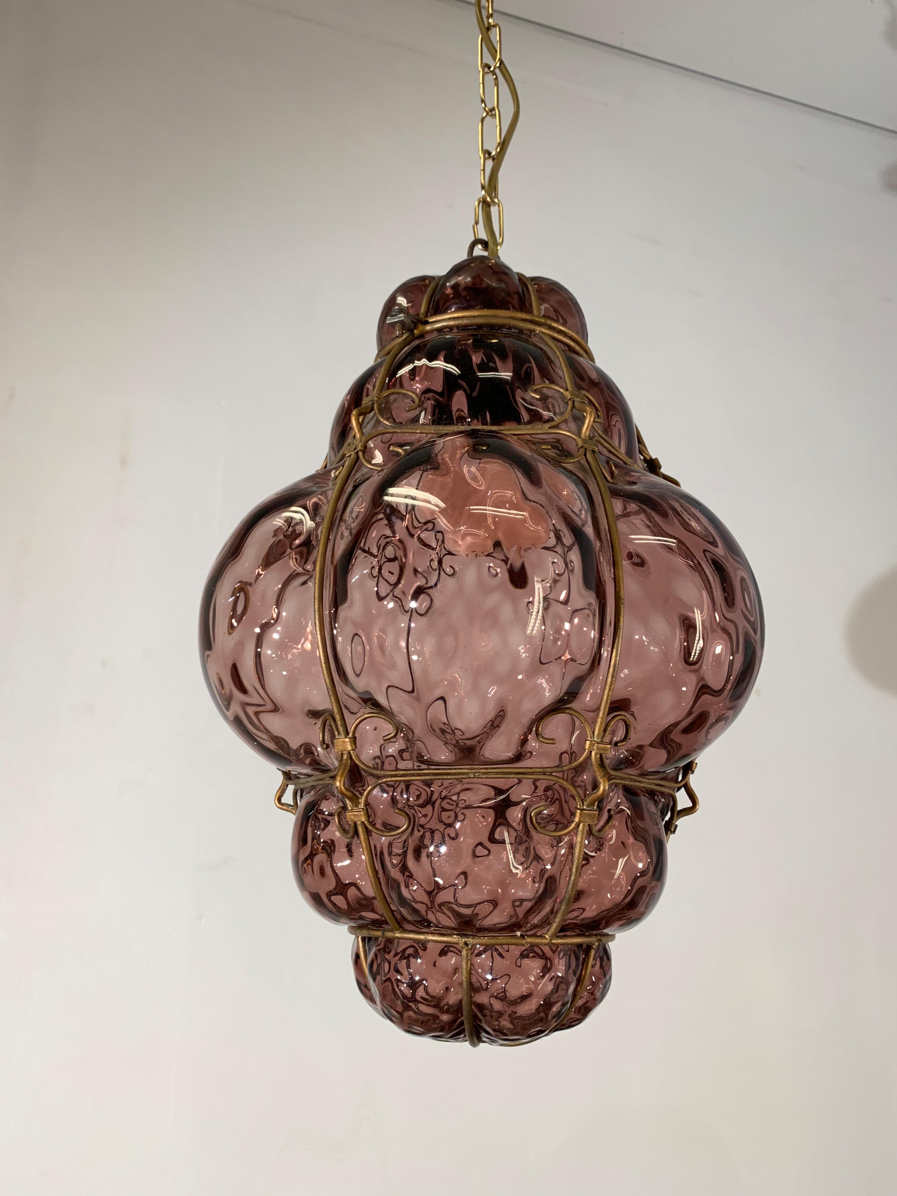 Antique Italian Venetian Murano Pendant Light Mouthblown Purple Glass in Frame 4