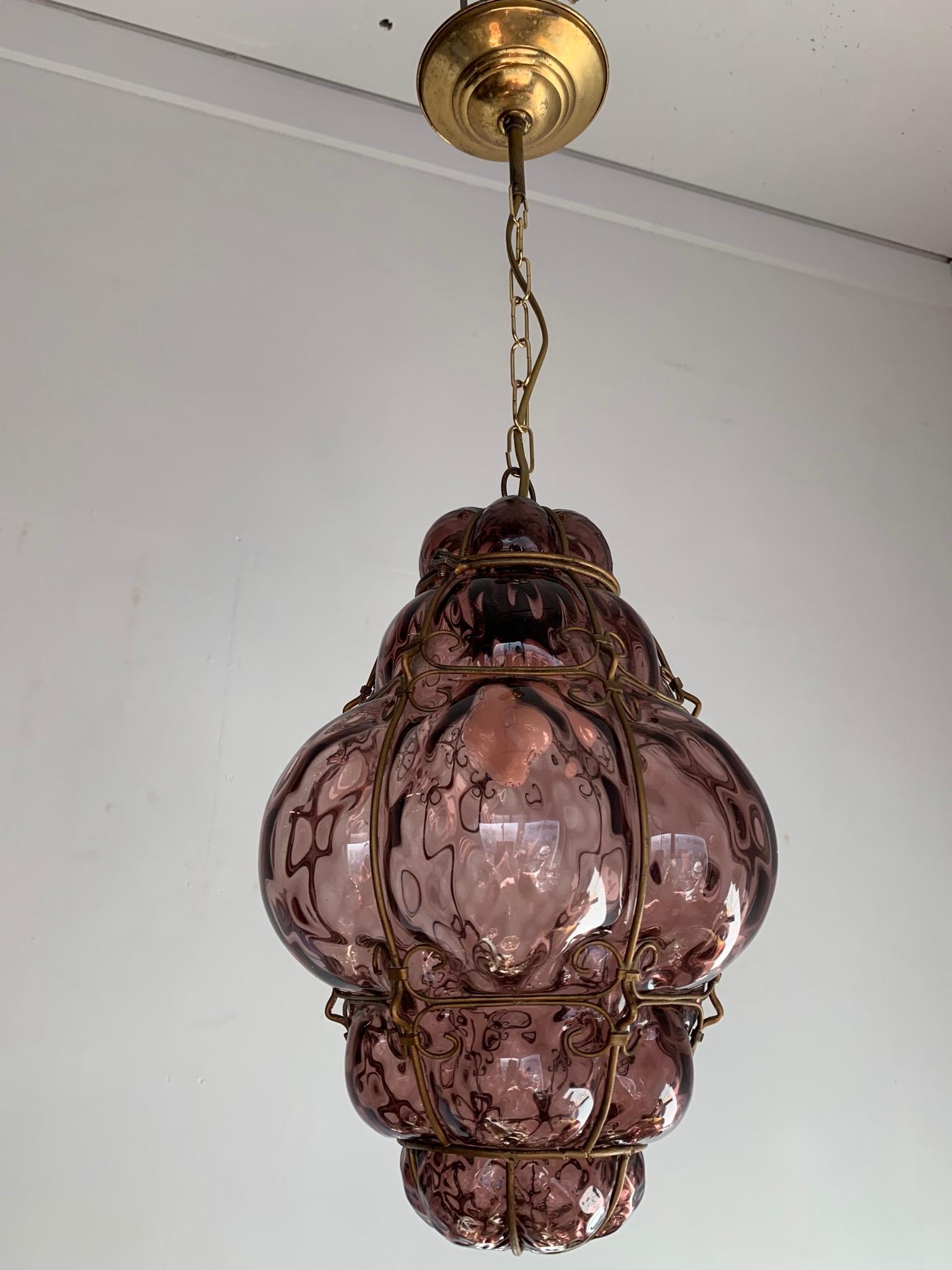 Antique Italian Venetian Murano Pendant Light Mouthblown Purple Glass in Frame 5