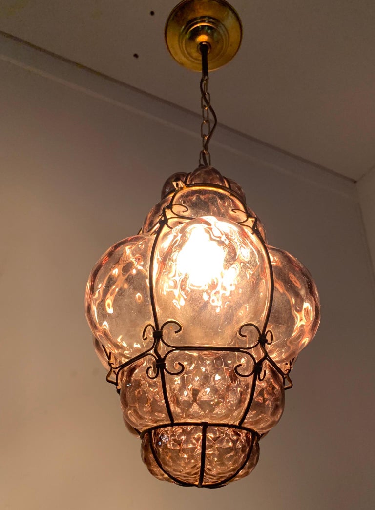 Antique Italian Murano Pendant Light Mouthblown Purple Glass