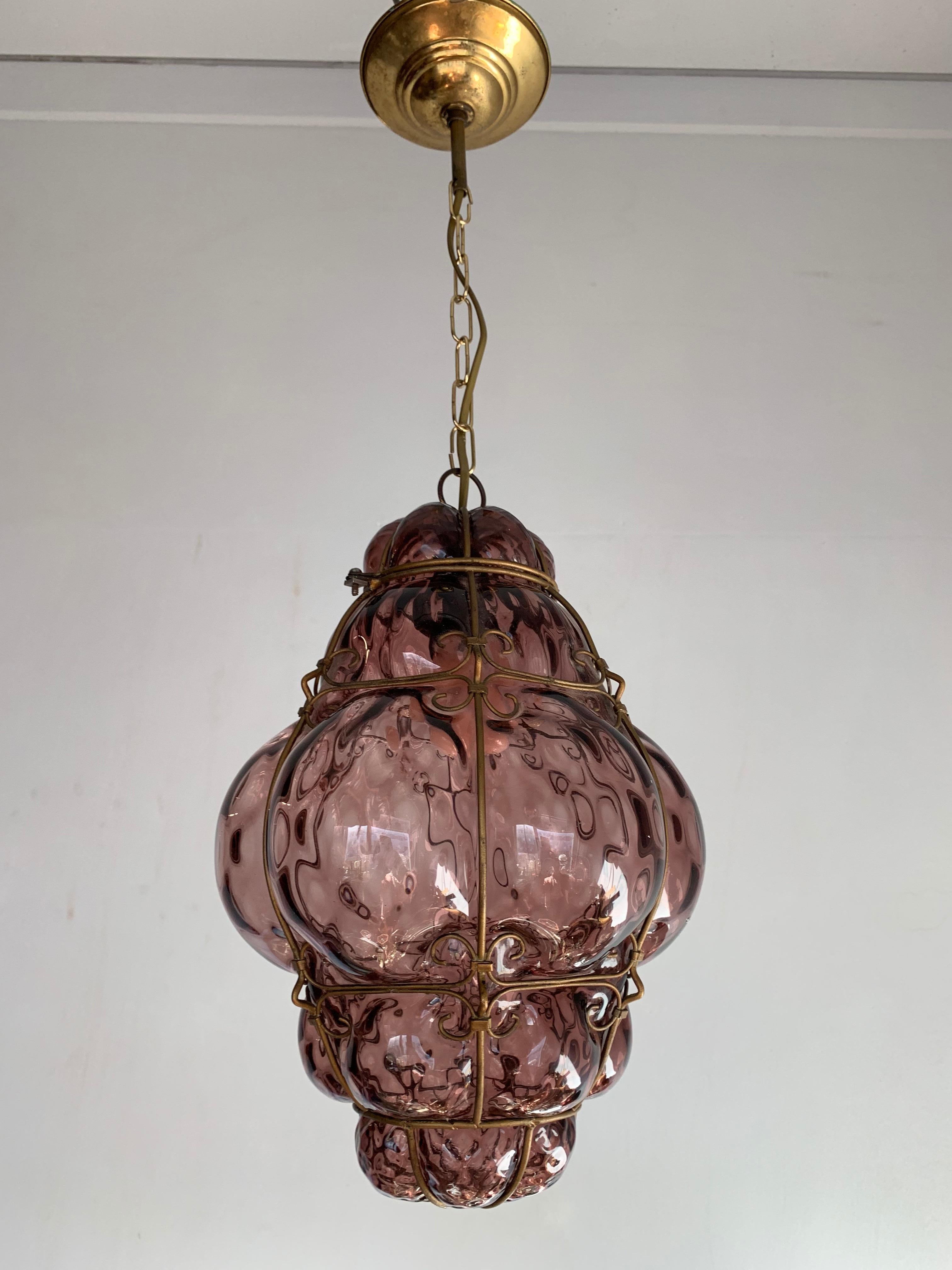 Antique Italian Venetian Murano Pendant Light Mouthblown Purple Glass in Frame 10