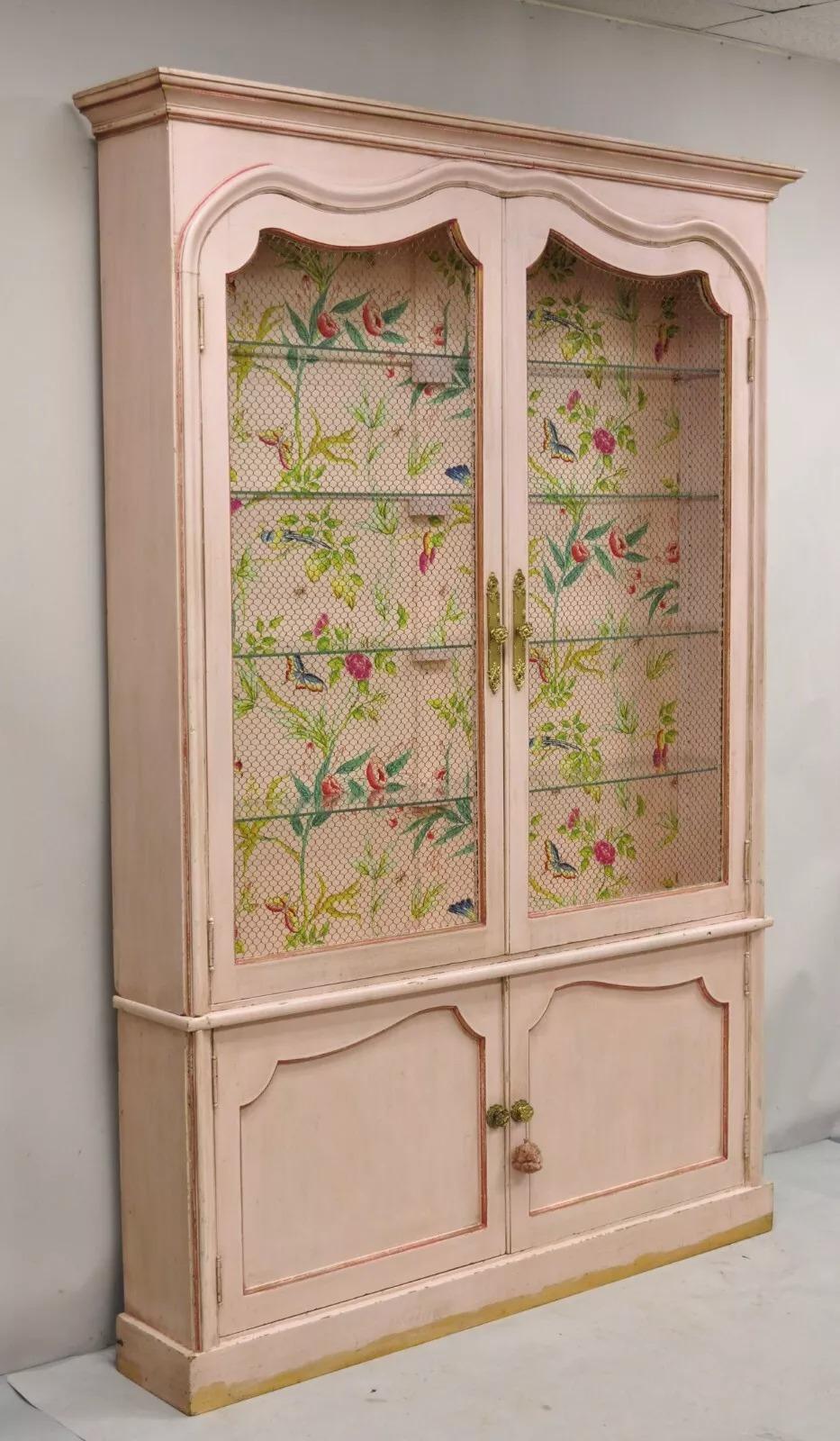 Antigua vitrina de porcelana veneciana italiana pintada de rosa Chinoiserie 6
