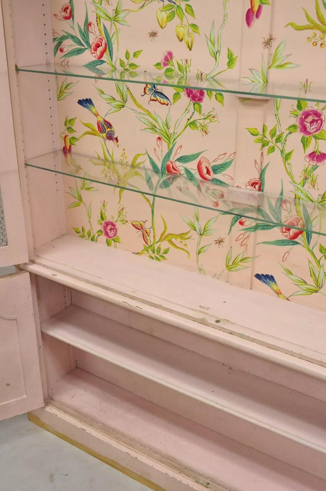 Antigua vitrina de porcelana veneciana italiana pintada de rosa Chinoiserie 7