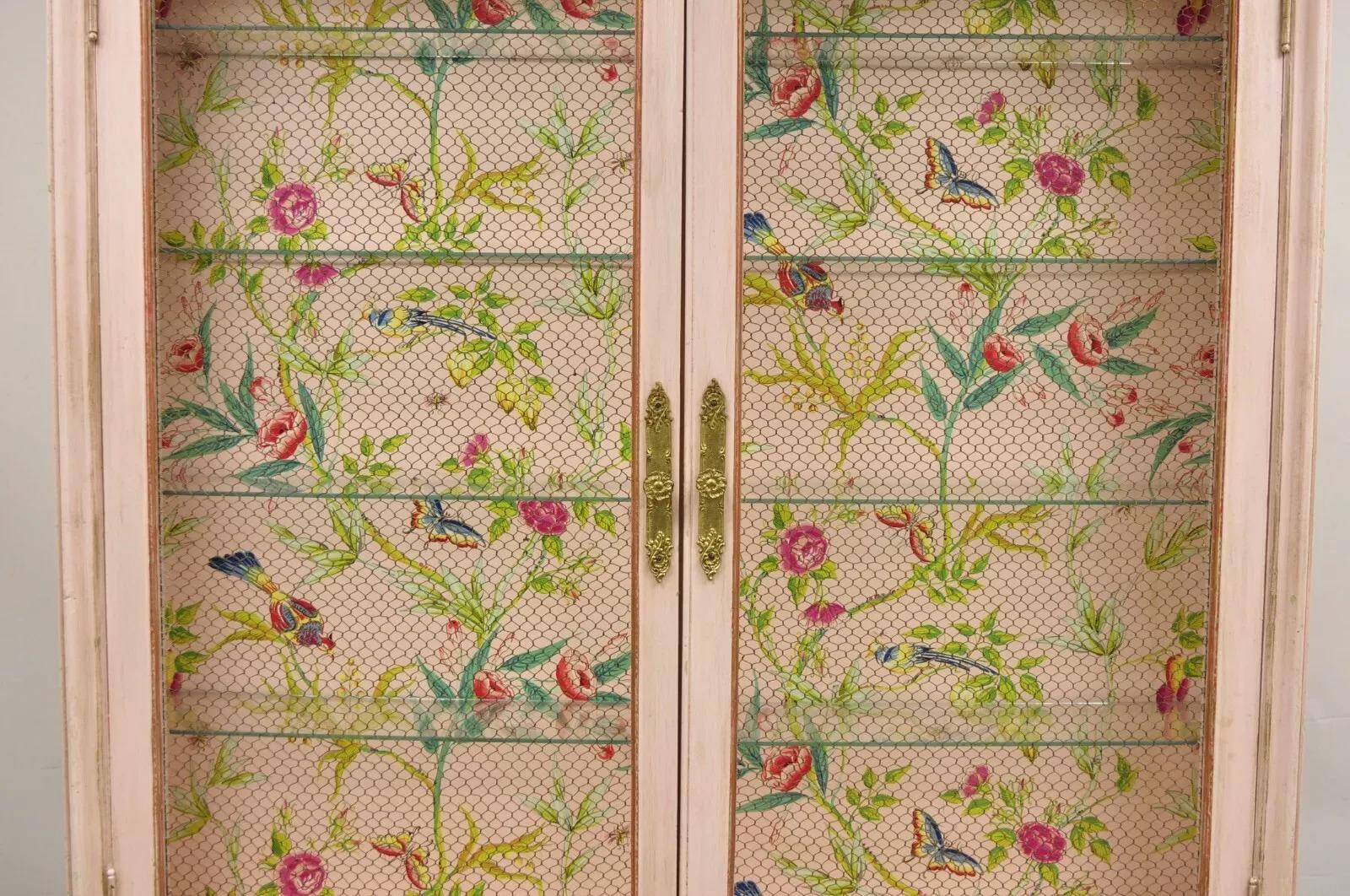 Antigua vitrina de porcelana veneciana italiana pintada de rosa Chinoiserie 8