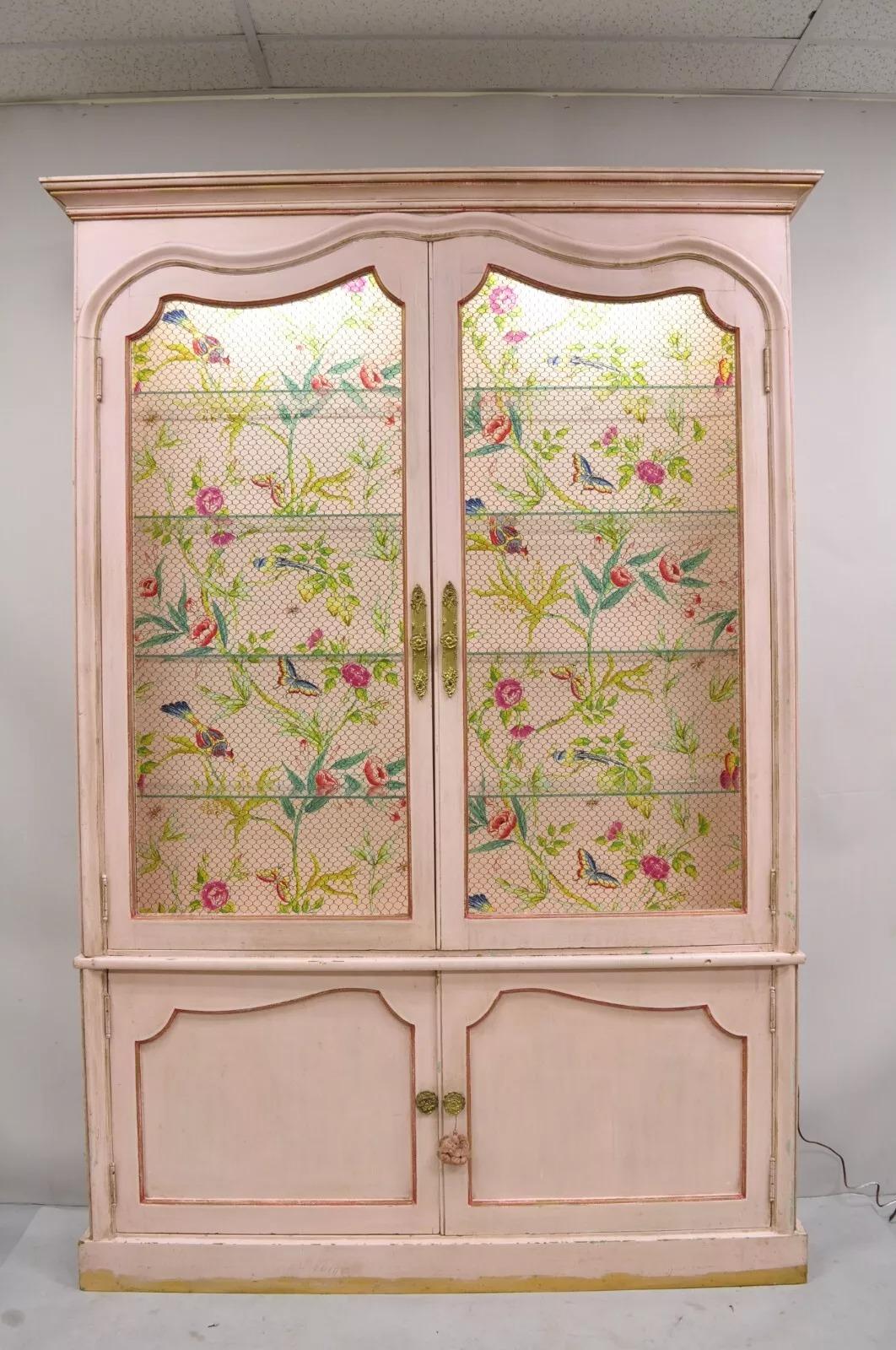 Antigua vitrina de porcelana veneciana italiana pintada de rosa Chinoiserie 10
