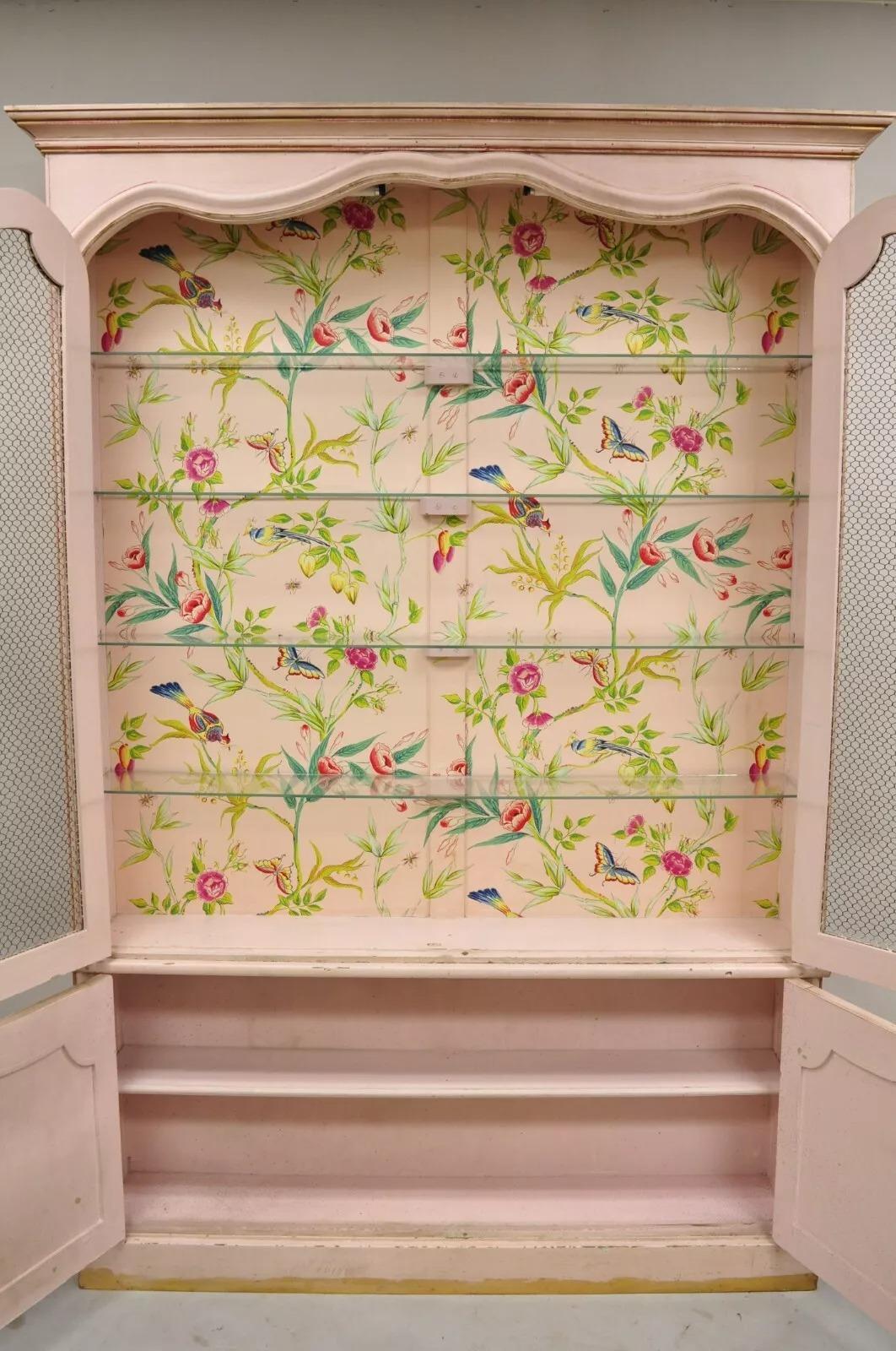 Antigua vitrina de porcelana veneciana italiana pintada de rosa Chinoiserie Desconocido