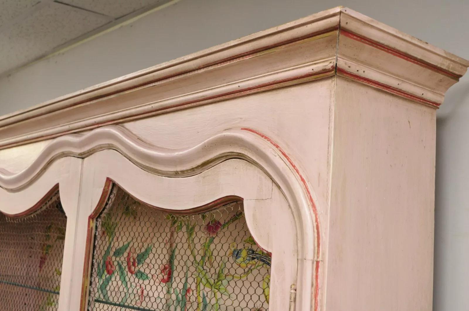 Antigua vitrina de porcelana veneciana italiana pintada de rosa Chinoiserie siglo XX