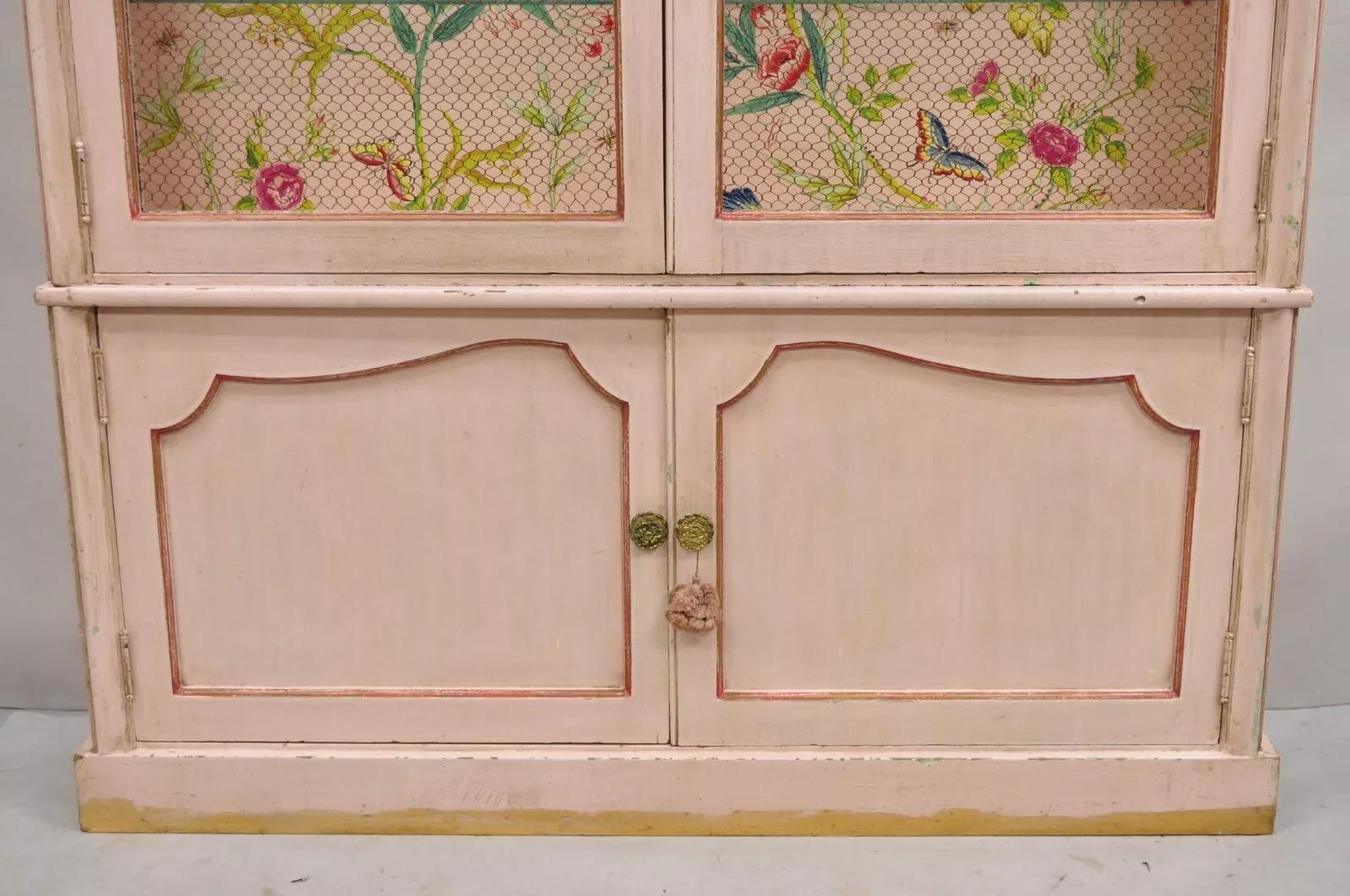 Antigua vitrina de porcelana veneciana italiana pintada de rosa Chinoiserie Bronce