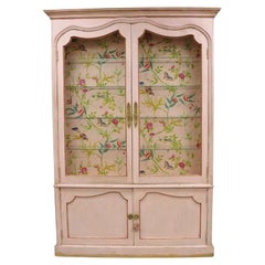 Antigua vitrina de porcelana veneciana italiana pintada de rosa Chinoiserie