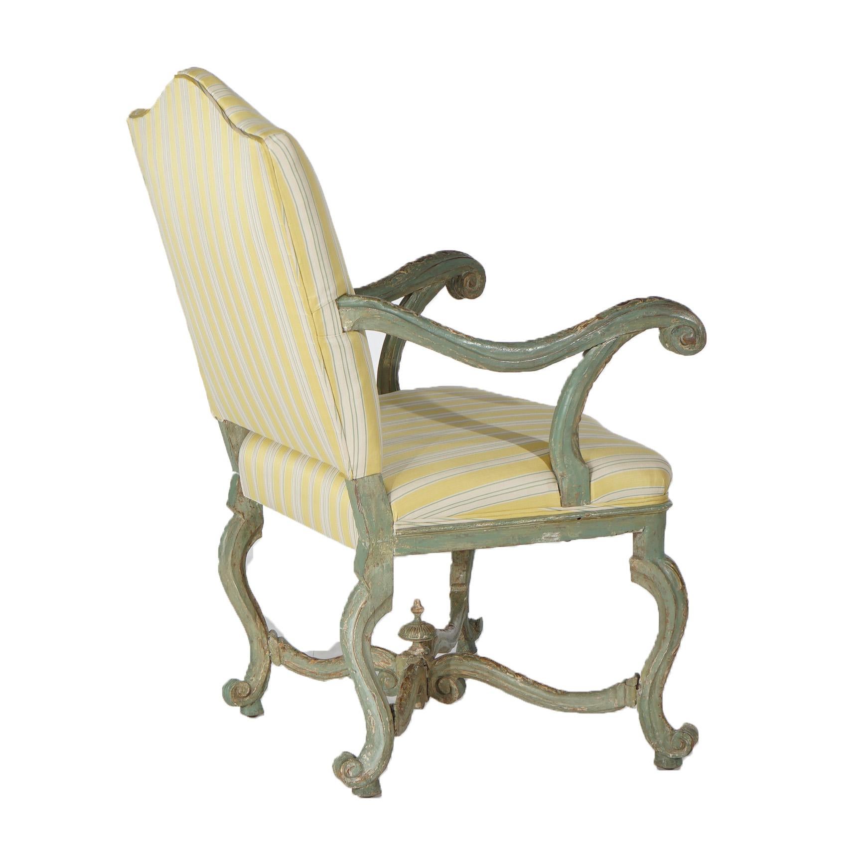 Antique Italian Venetian Polychromed Armchair with Inverted Bellflowers 19thC For Sale 5