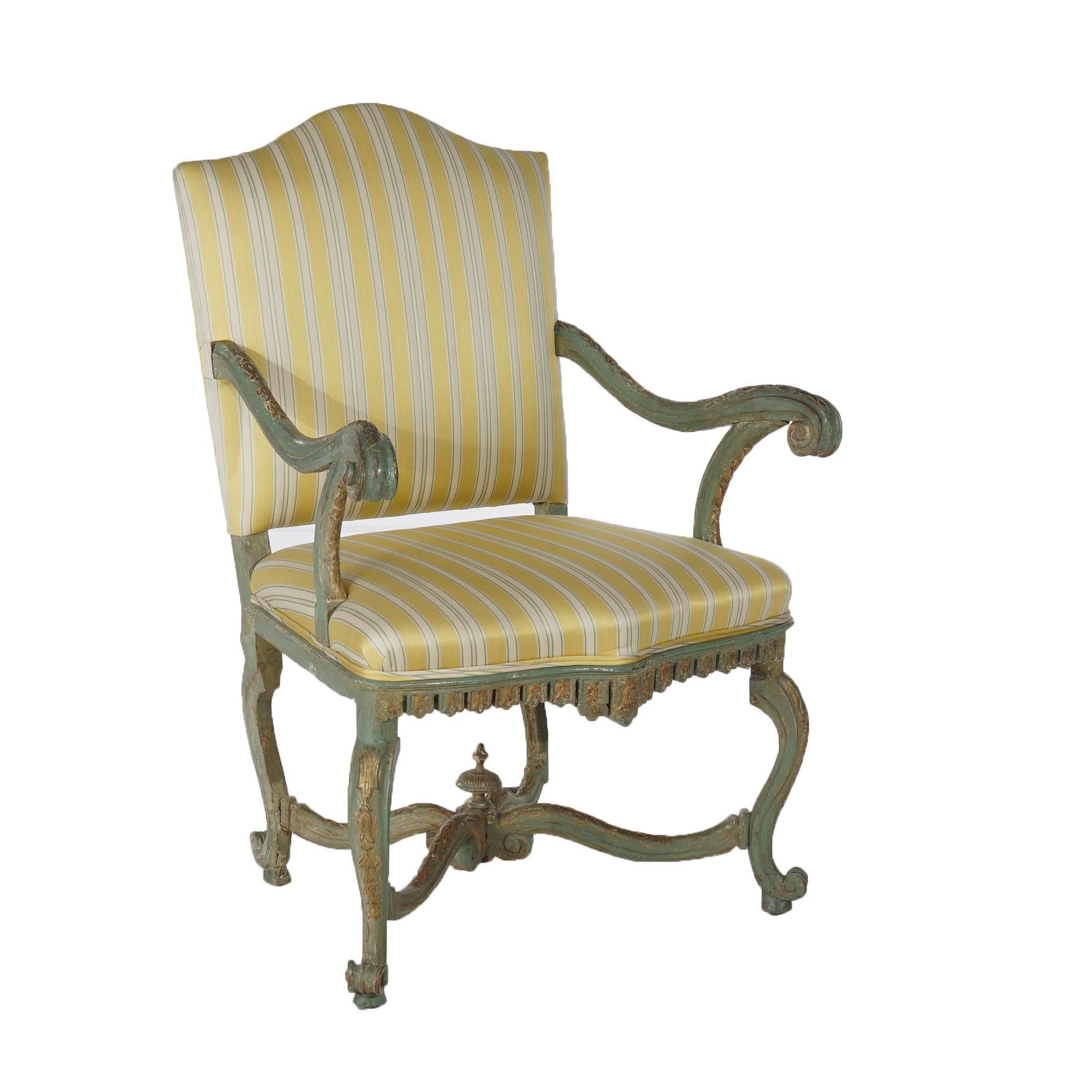 Antique Italian Venetian Polychromed Armchair with Inverted Bellflowers 19thC For Sale 6