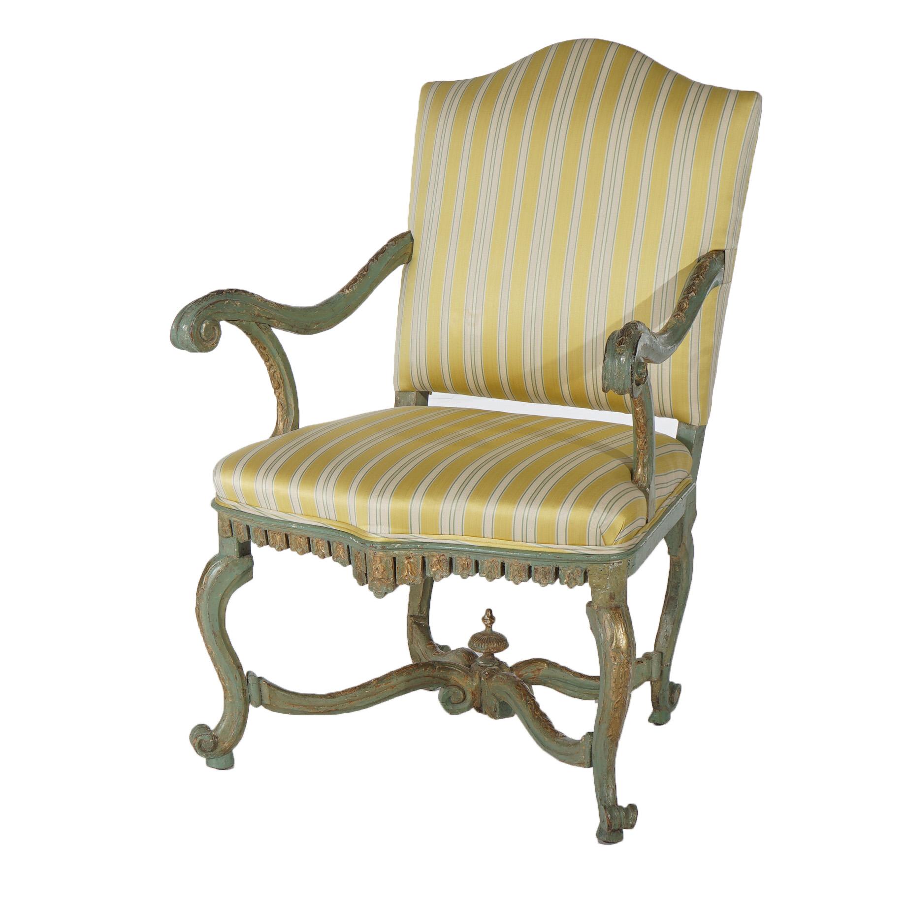 Antique Italian Venetian Polychromed Armchair with Inverted Bellflowers 19thC For Sale 7