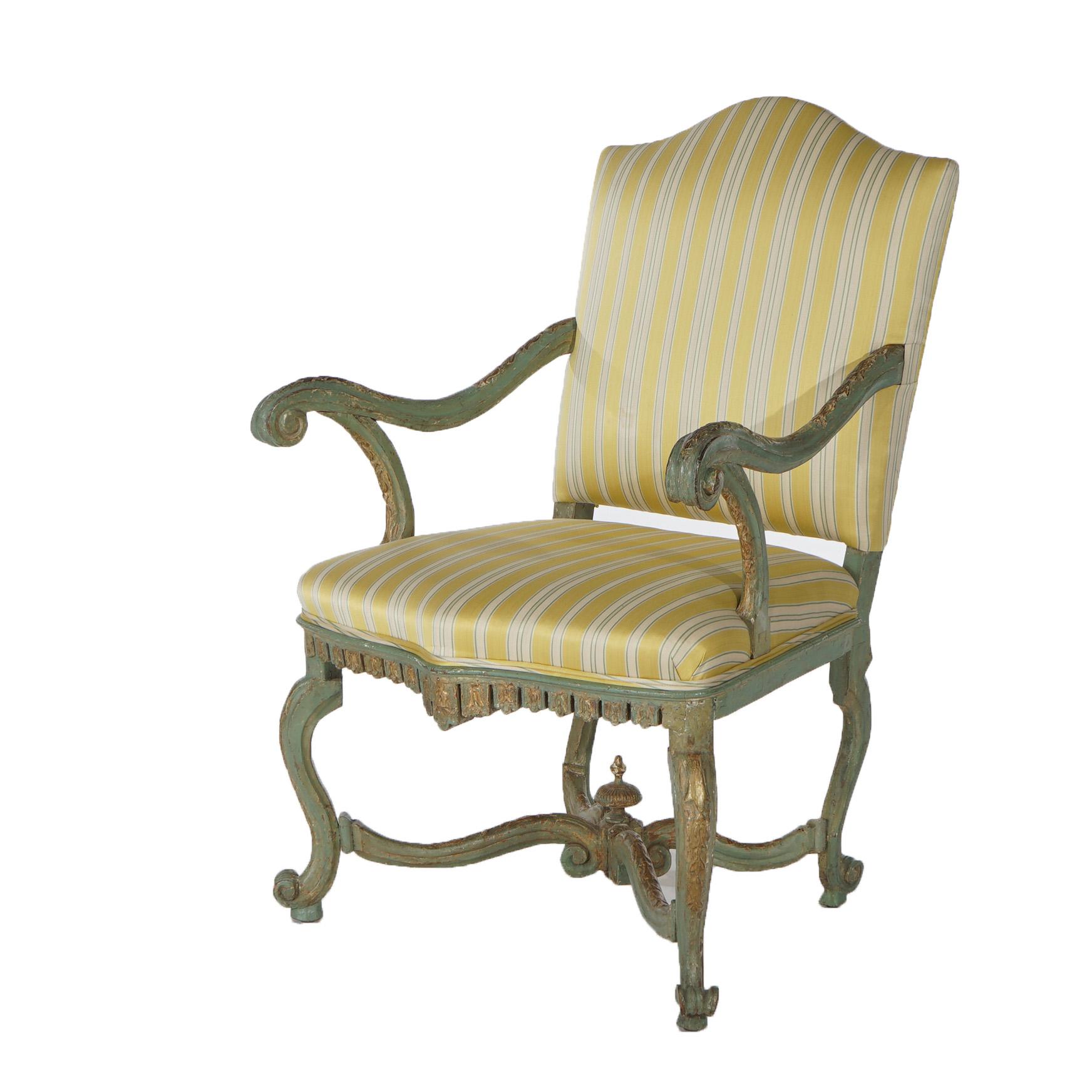 Antique Italian Venetian Polychromed Armchair with Inverted Bellflowers 19thC In Good Condition For Sale In Big Flats, NY