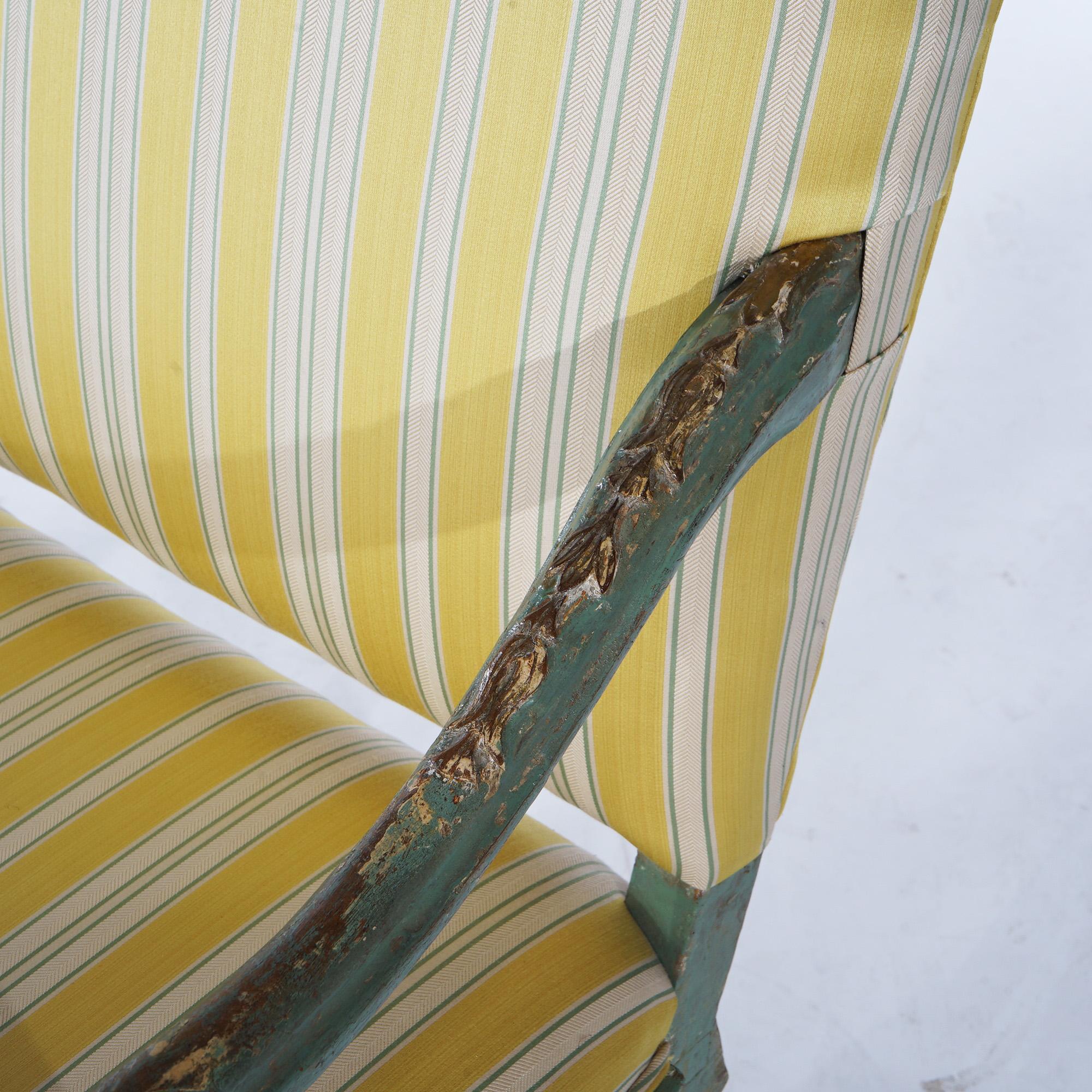 19th Century Antique Italian Venetian Polychromed Armchair with Inverted Bellflowers 19thC For Sale