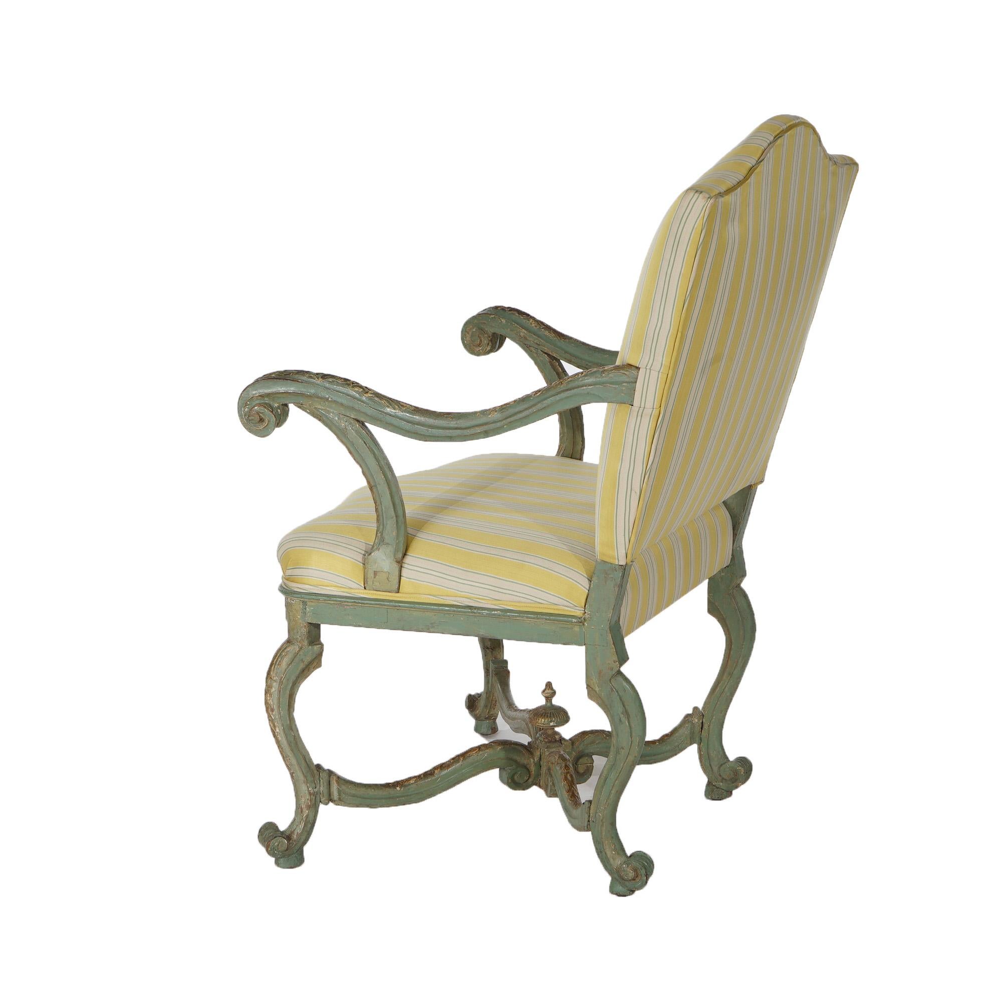 Upholstery Antique Italian Venetian Polychromed Armchair with Inverted Bellflowers 19thC For Sale
