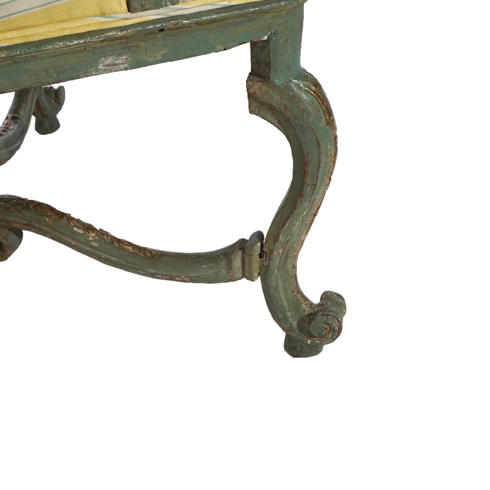 Antique Italian Venetian Polychromed Armchair with Inverted Bellflowers 19thC For Sale 4