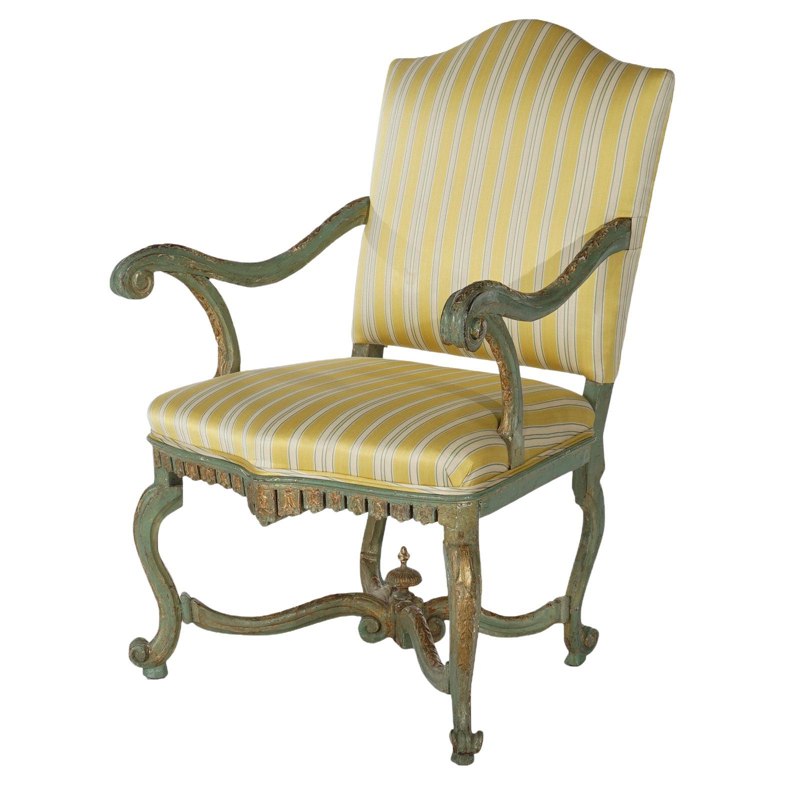 Antique Italian Venetian Polychromed Armchair with Inverted Bellflowers 19thC