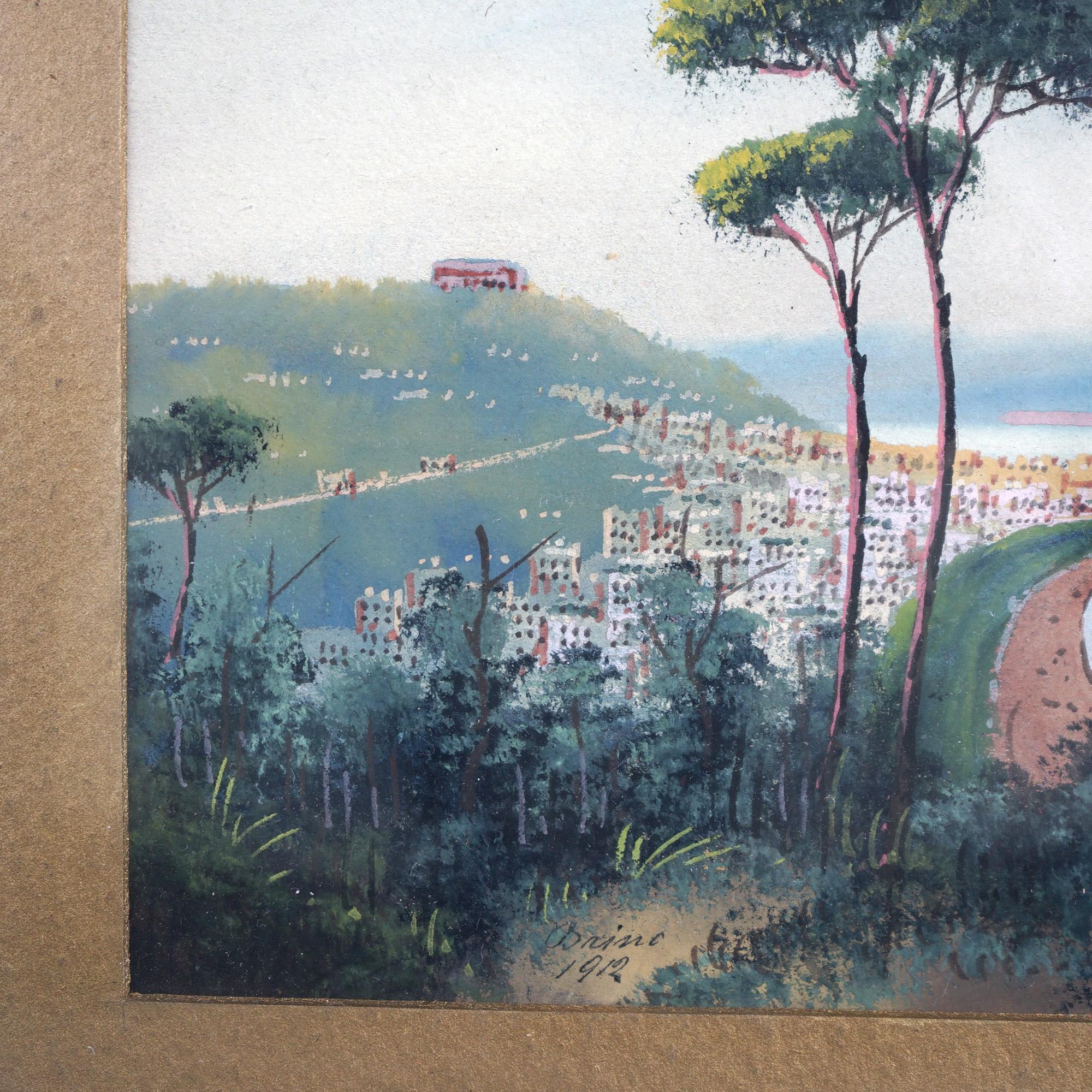 Italiano Antico acquerello italiano veneziano Paesaggio costiero firmato da Bring C1912 in vendita