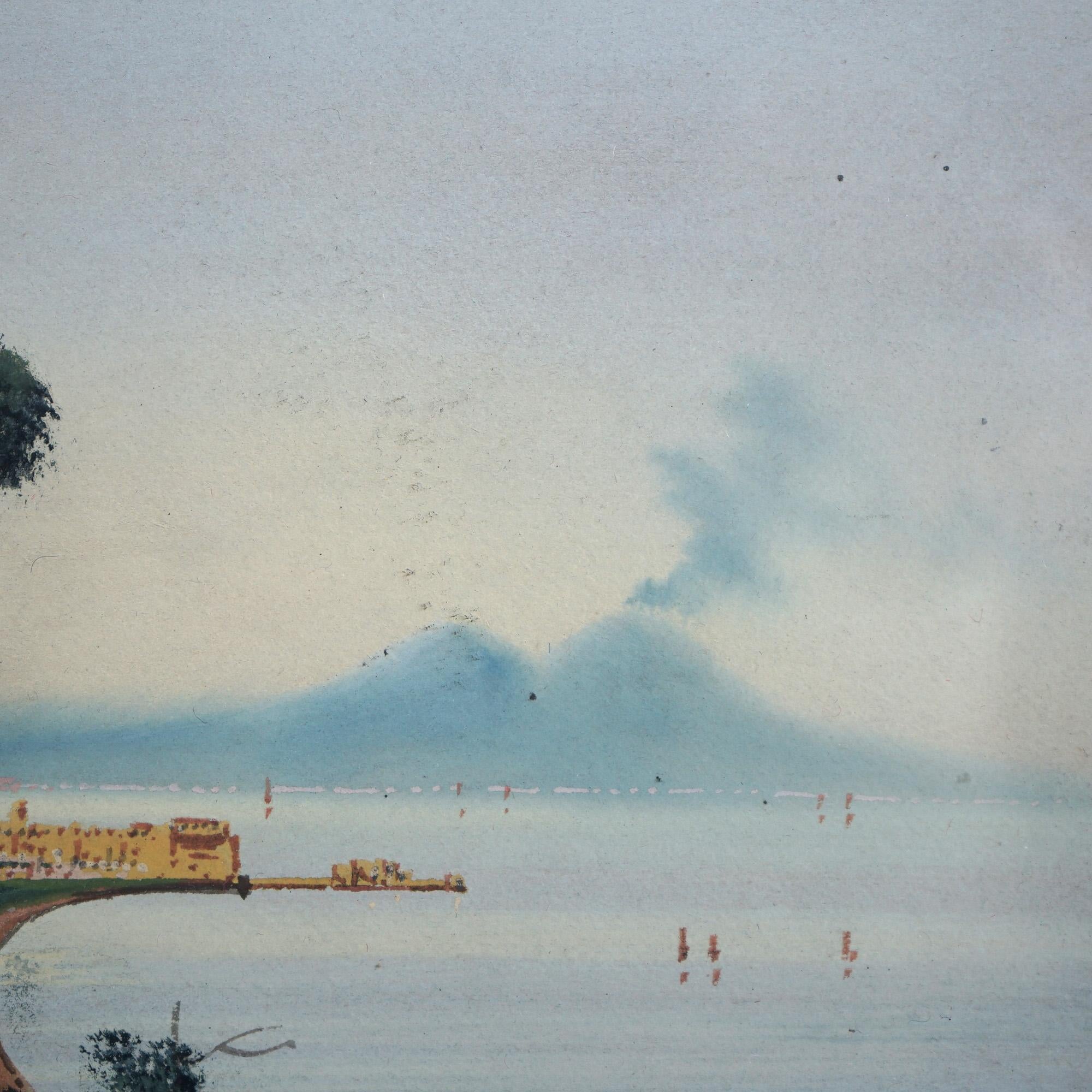 Carta Antico acquerello italiano veneziano Paesaggio costiero firmato da Bring C1912 in vendita