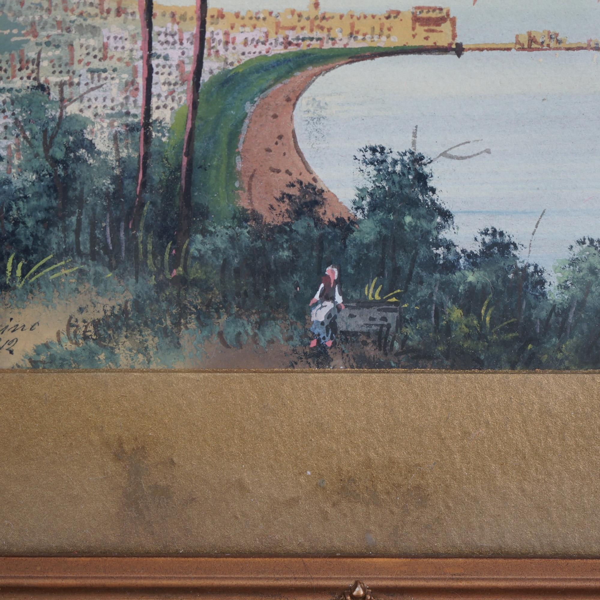 Antico acquerello italiano veneziano Paesaggio costiero firmato da Bring C1912 in vendita 1
