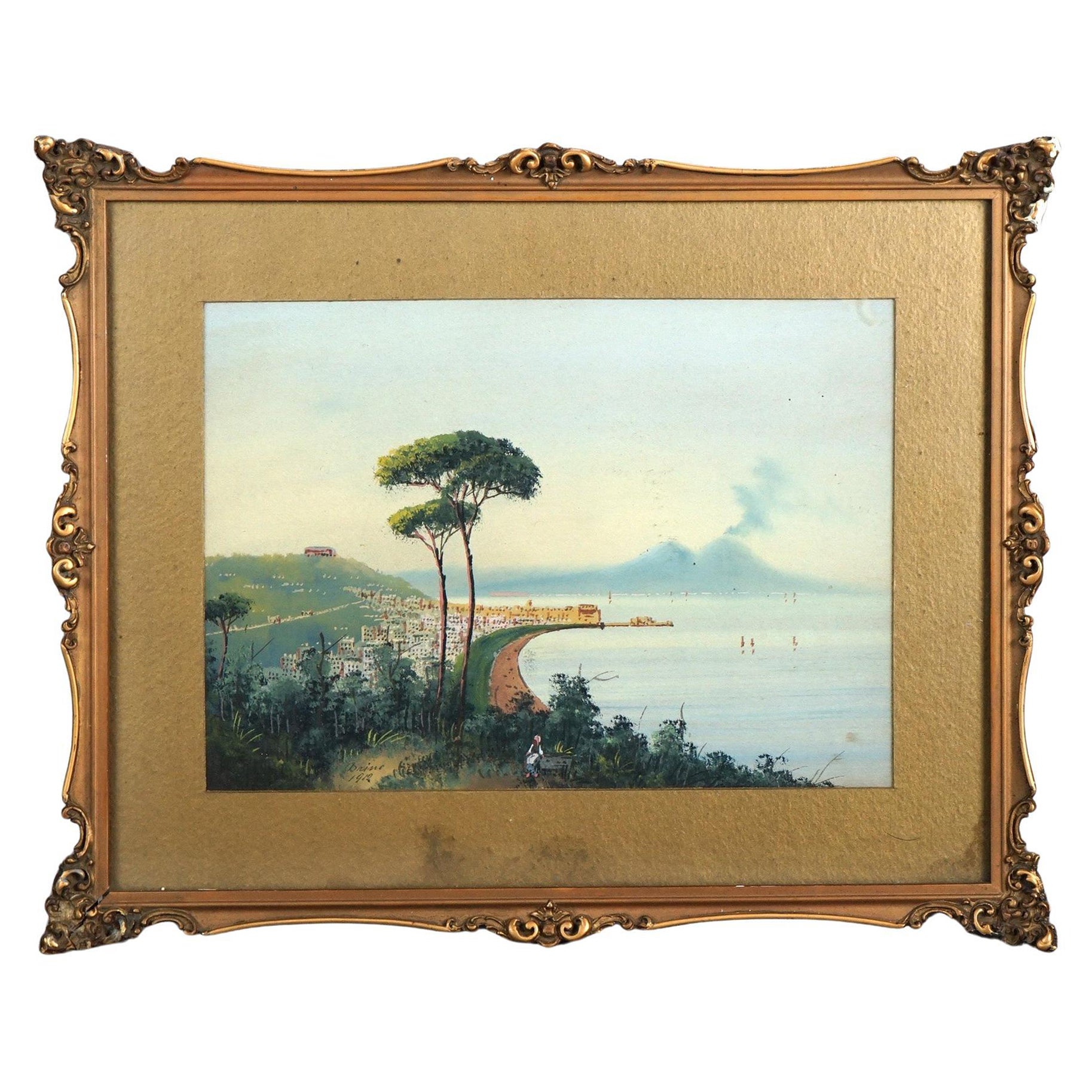 Aquarelle vénitienne italienne ancienne de paysage de Costal signée par Bring C1912 en vente