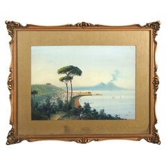 Antigua acuarela italiana veneciana Paisaje costero Firmada por Bring C1912