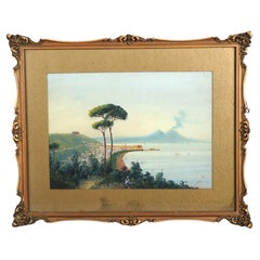 Antico acquerello italiano veneziano Paesaggio costiero firmato da Bring C1912