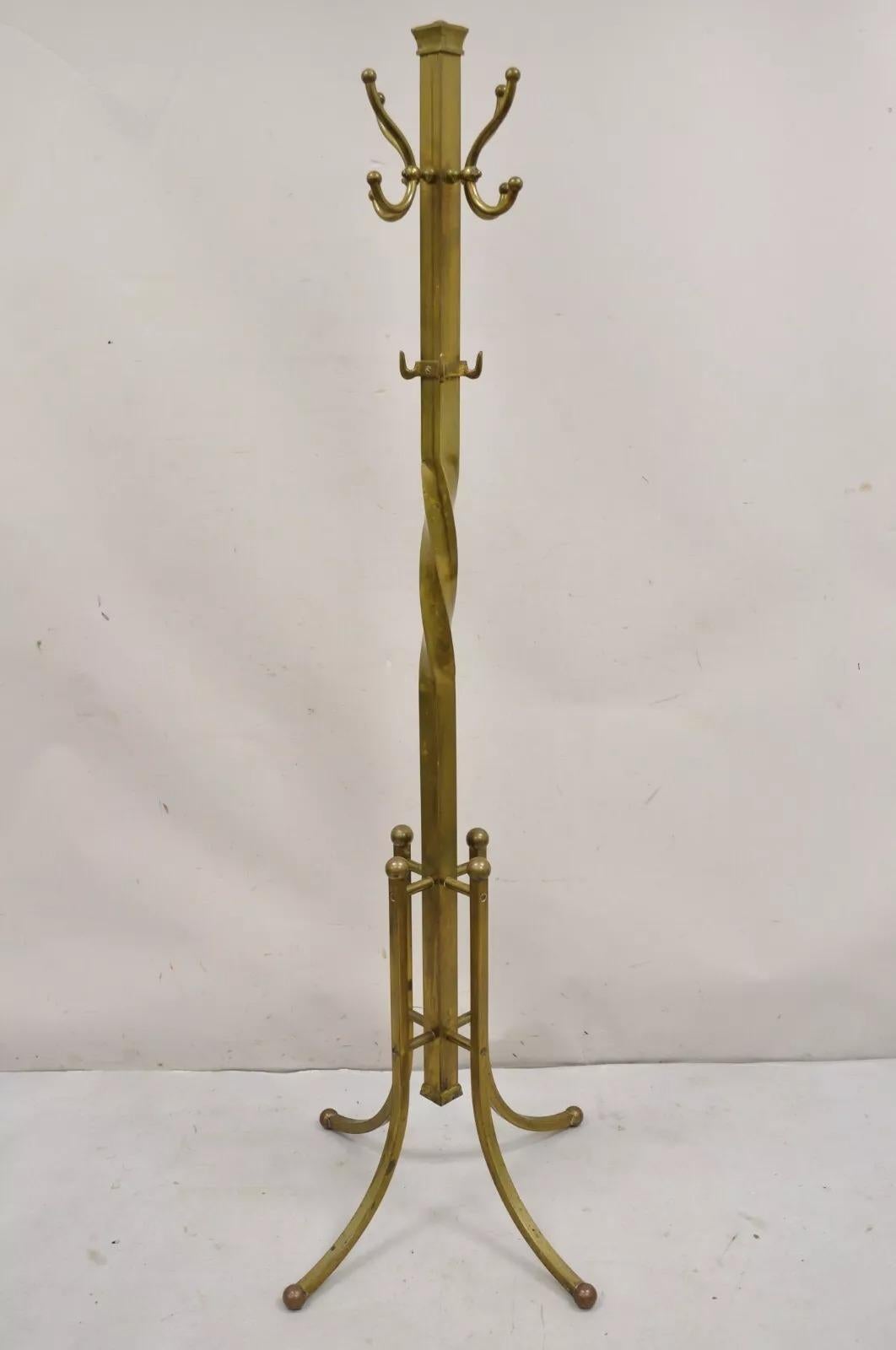 Antique Italian Victorian Modernist Brass Spiral Coat Tree Stand 6