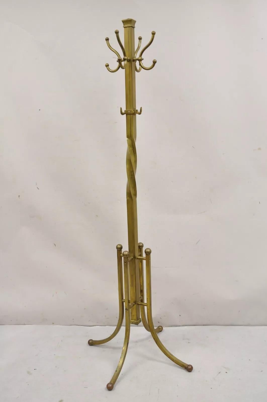 Antique Italian Victorian Modernist Brass Spiral Coat Tree Stand. Circa Early 20th Century. Measurements: 68.5
