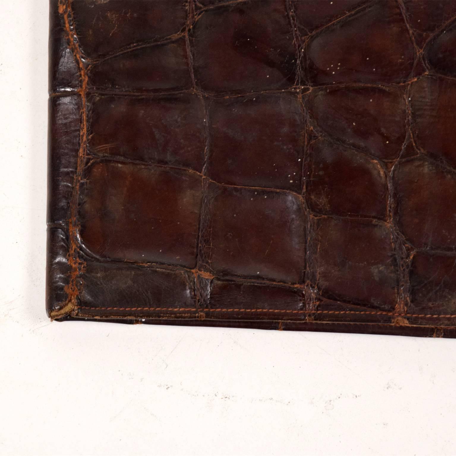 Mid-Century Modern Antique Italian Wallet Crocodile Leather Hermes Style, 1950s