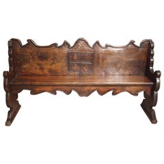 Antique Italian Walnut and Chestnut Wood Bench, 19th Century