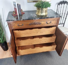 Antique Italian Walnut, Brass and Marble Top Chest of Drawers Commode Credenza