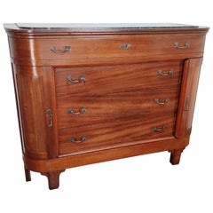Antique Italian Walnut, Brass and Marble-Top Chest of Drawers Commode Credenza