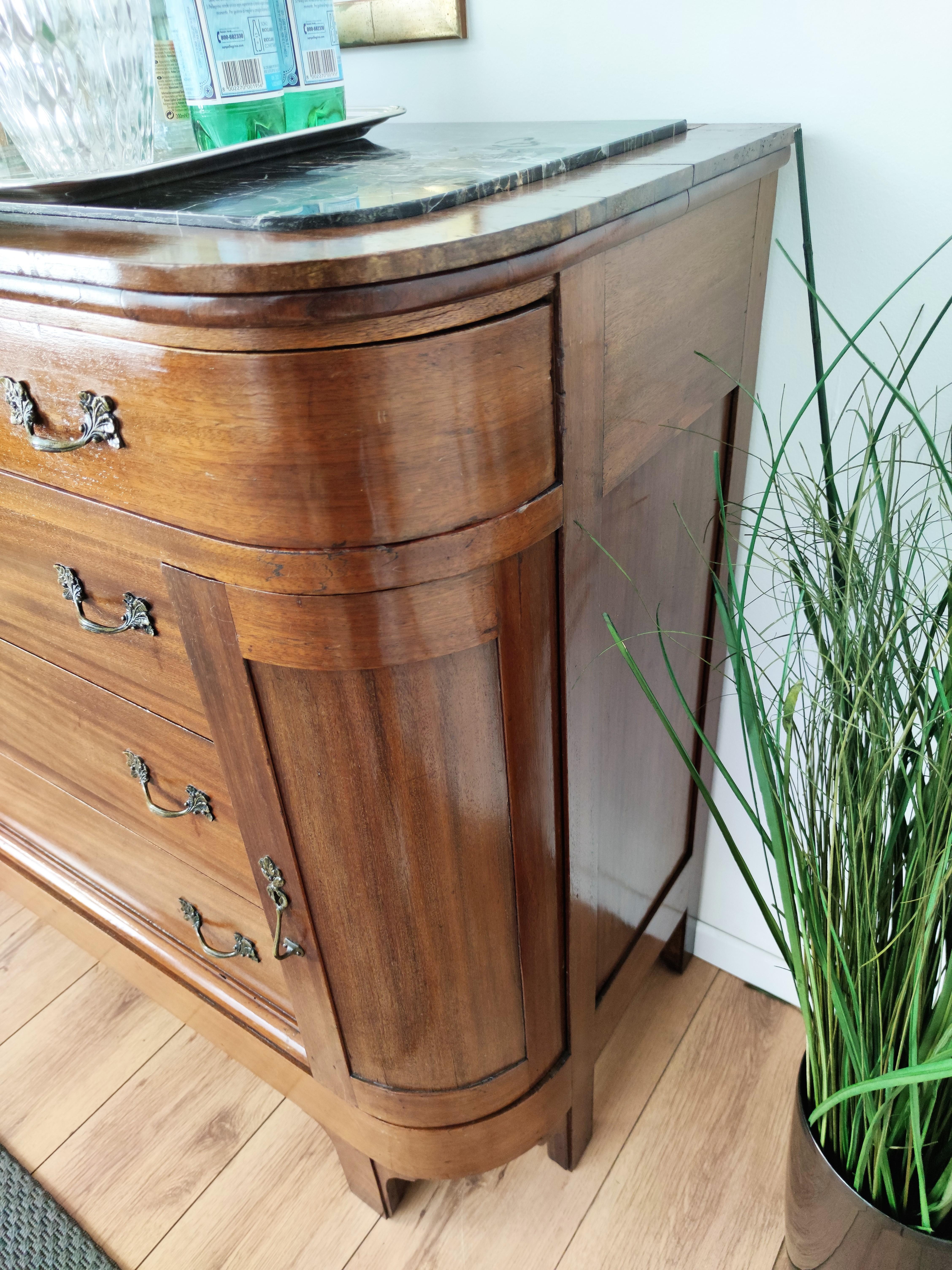 Antique Italian Walnut, Brass and Marble-Top Chest of Drawers Commode Credenza For Sale 3