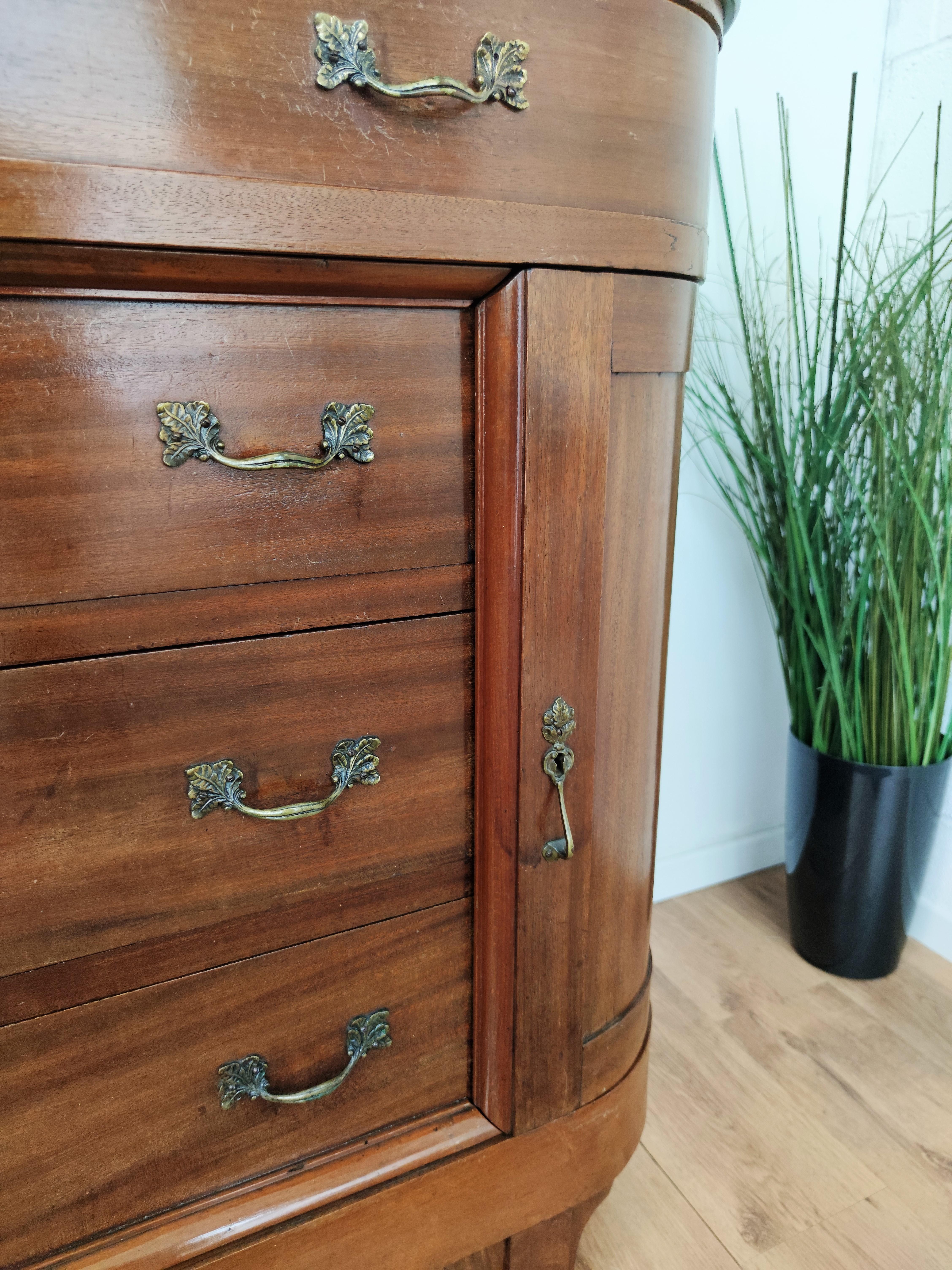 Antique Italian Walnut, Brass and Marble-Top Chest of Drawers Commode Credenza For Sale 2