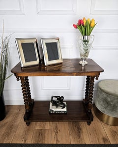 Antique Italian Walnut Burl Inlay Chess Games Side Table with Bobbin Turned Legs