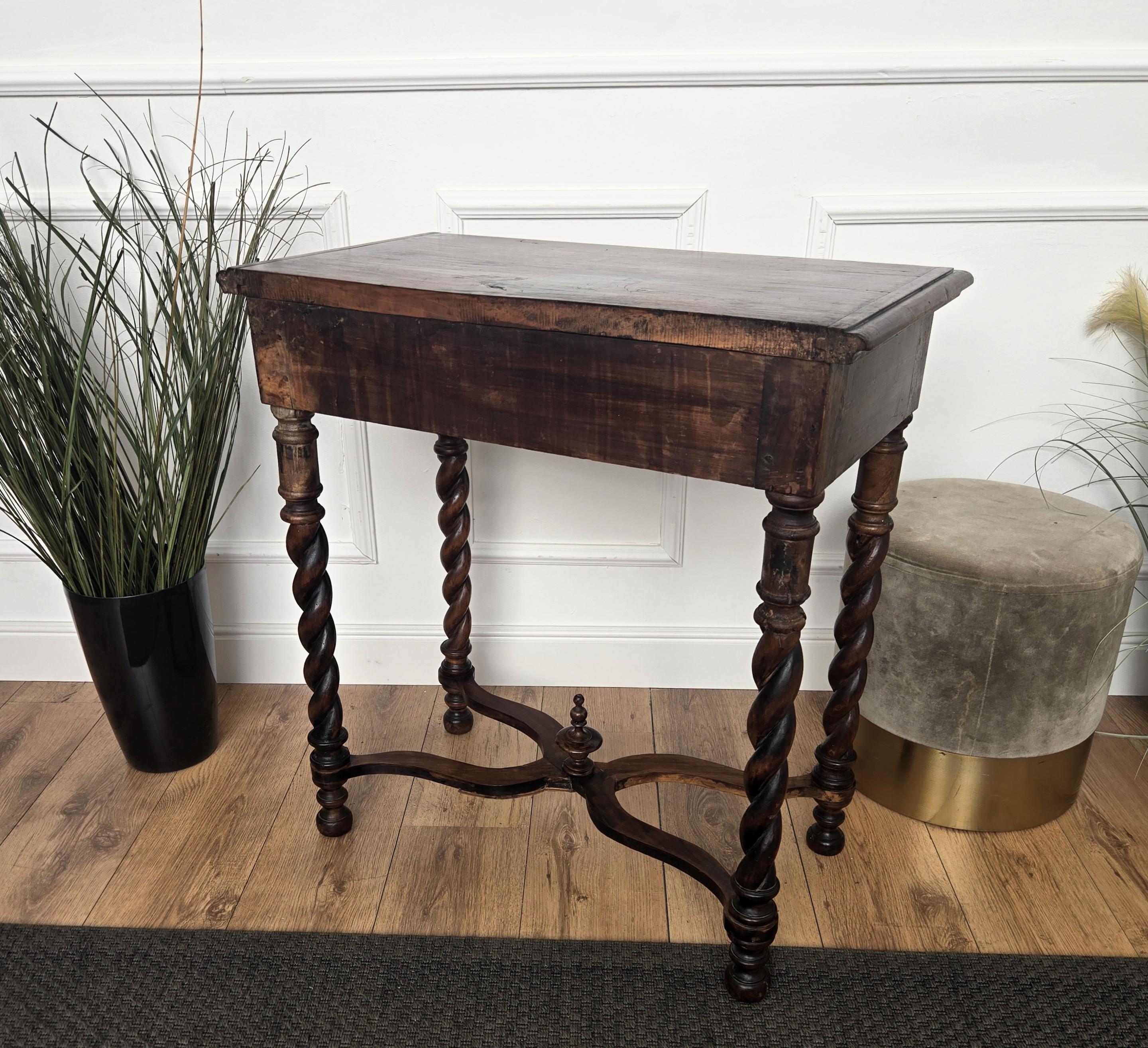 Antique Italian Walnut Console Desk Side Table with Carved Legs For Sale 5