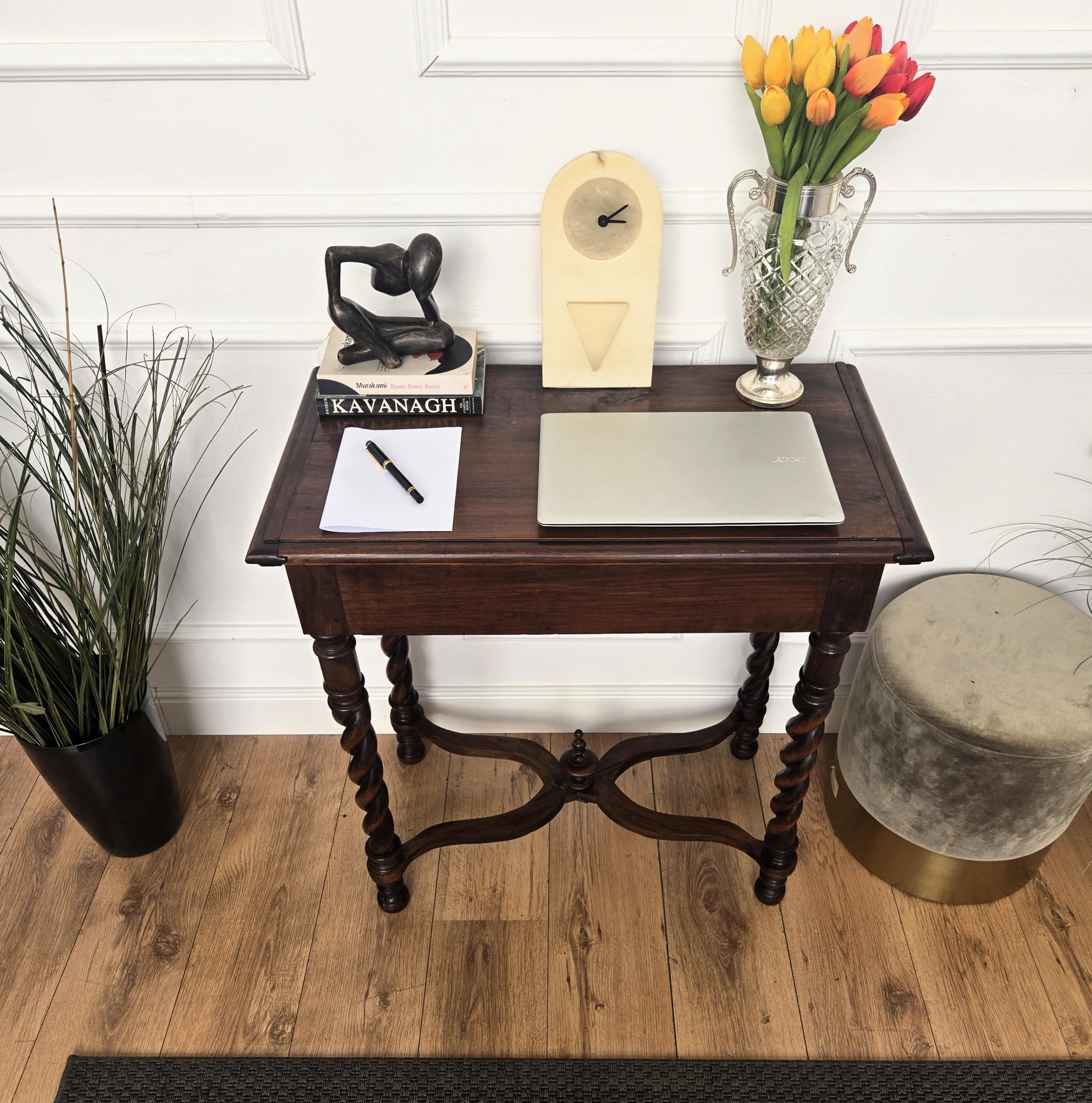 Renaissance Antique Italian Walnut Console Desk Side Table with Carved Legs For Sale