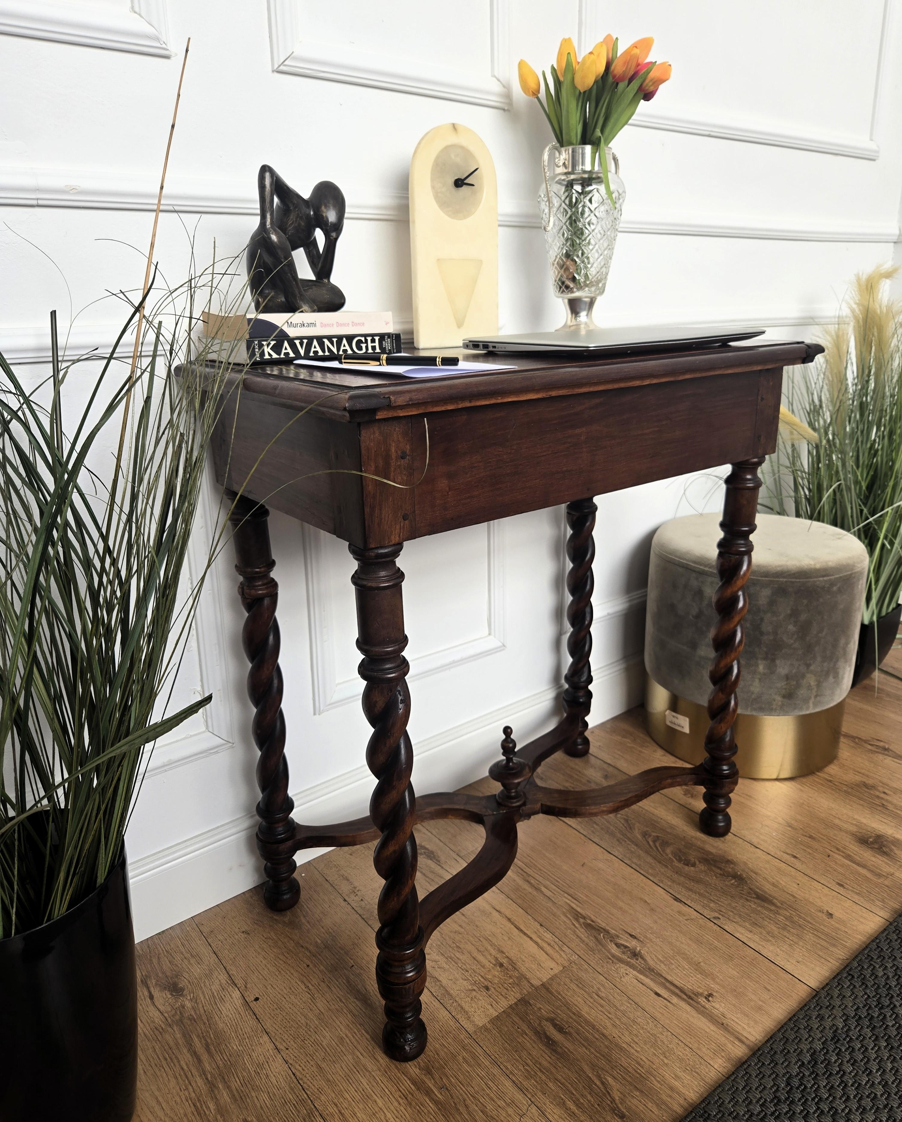 20th Century Antique Italian Walnut Console Desk Side Table with Carved Legs For Sale