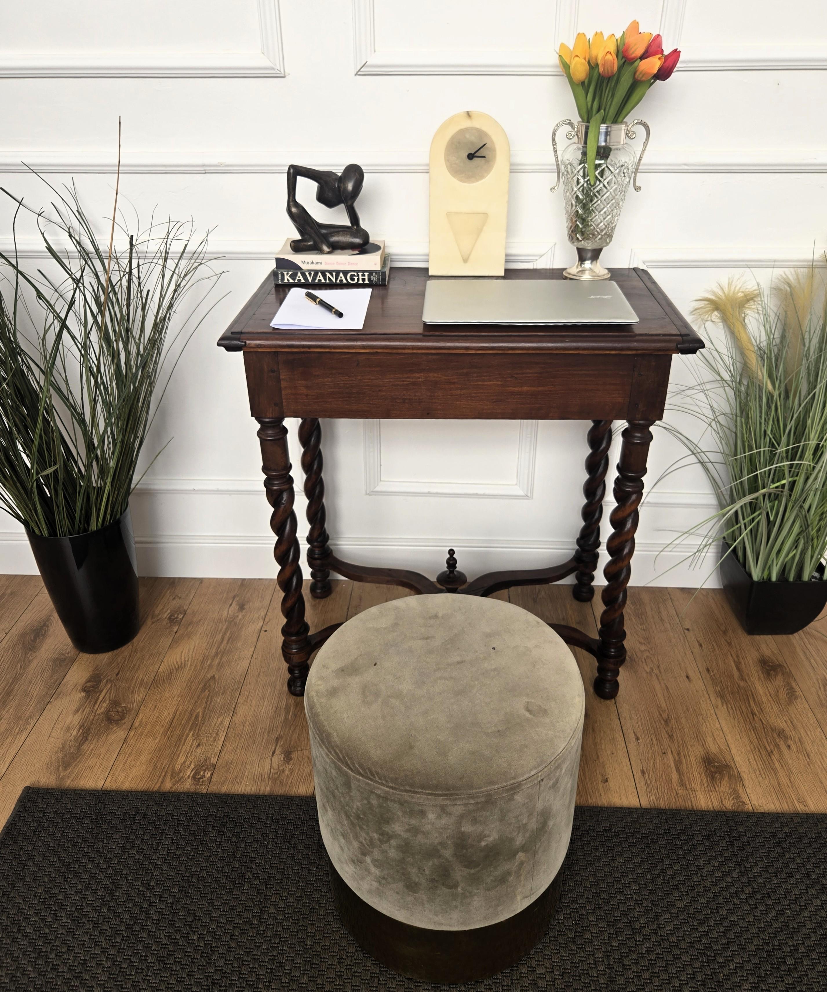 Wood Antique Italian Walnut Console Desk Side Table with Carved Legs For Sale