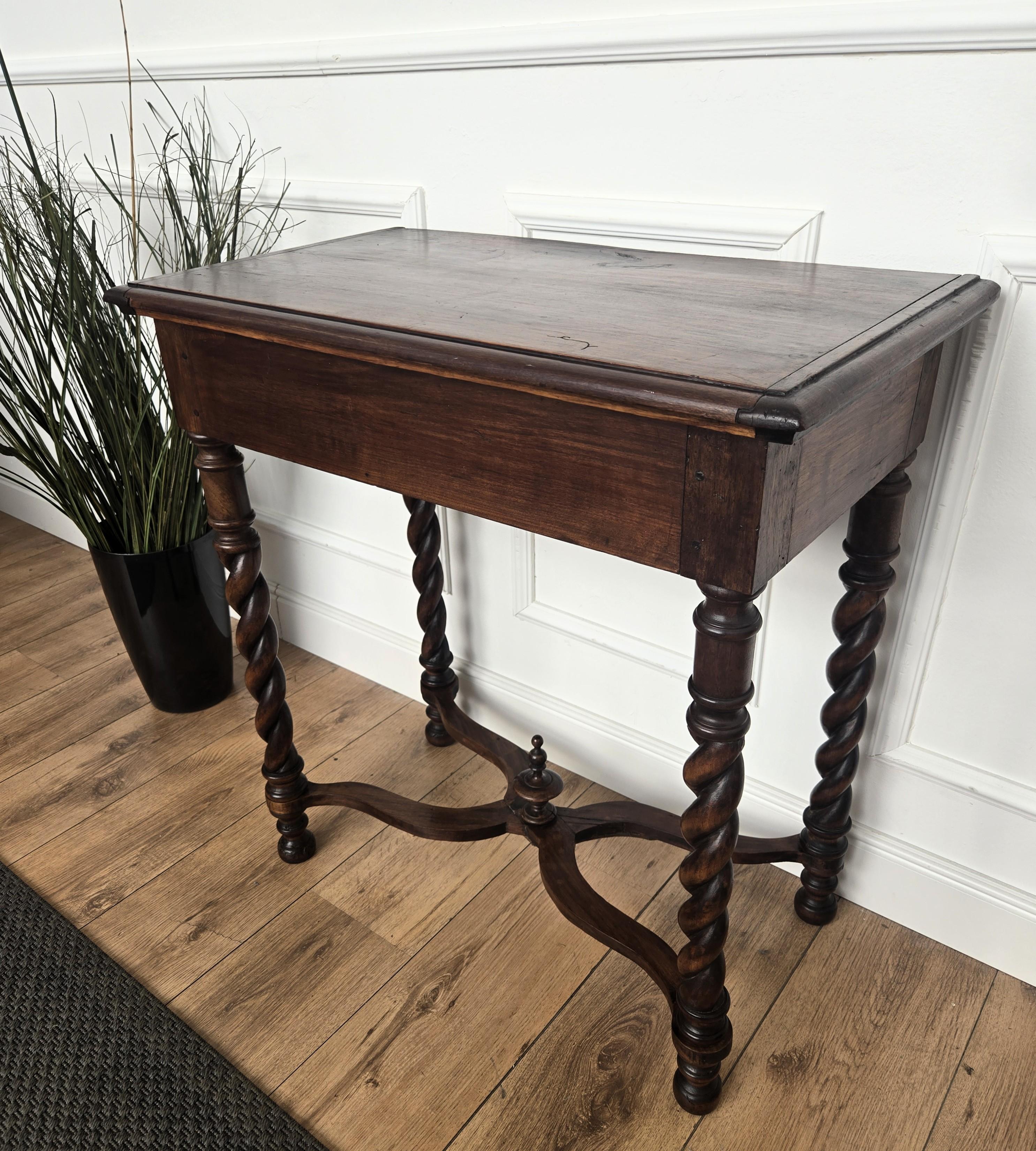 Antique Italian Walnut Console Desk Side Table with Carved Legs For Sale 2