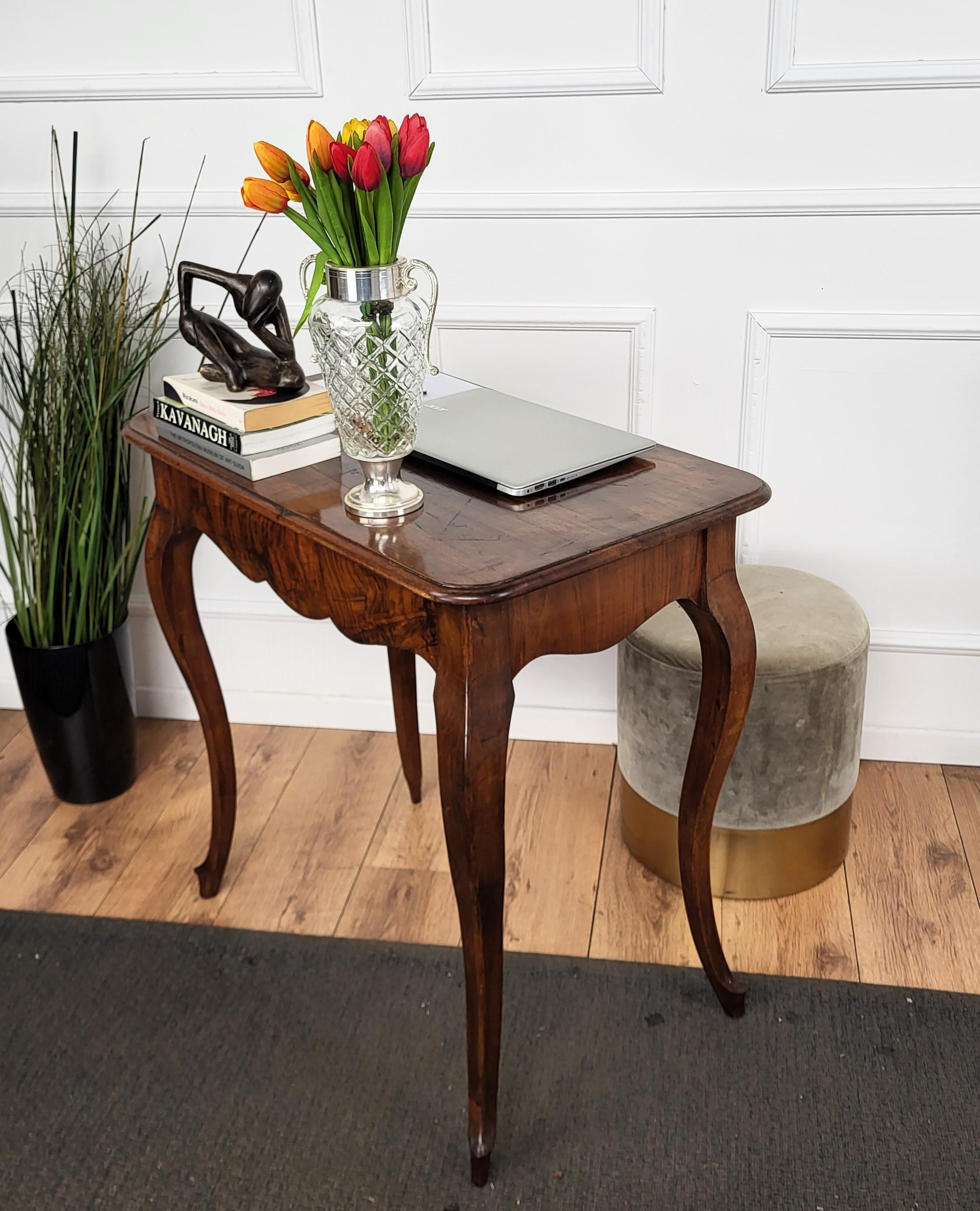 Wood Antique Italian Walnut Desk Side Table with Cabriole Carved Legs For Sale