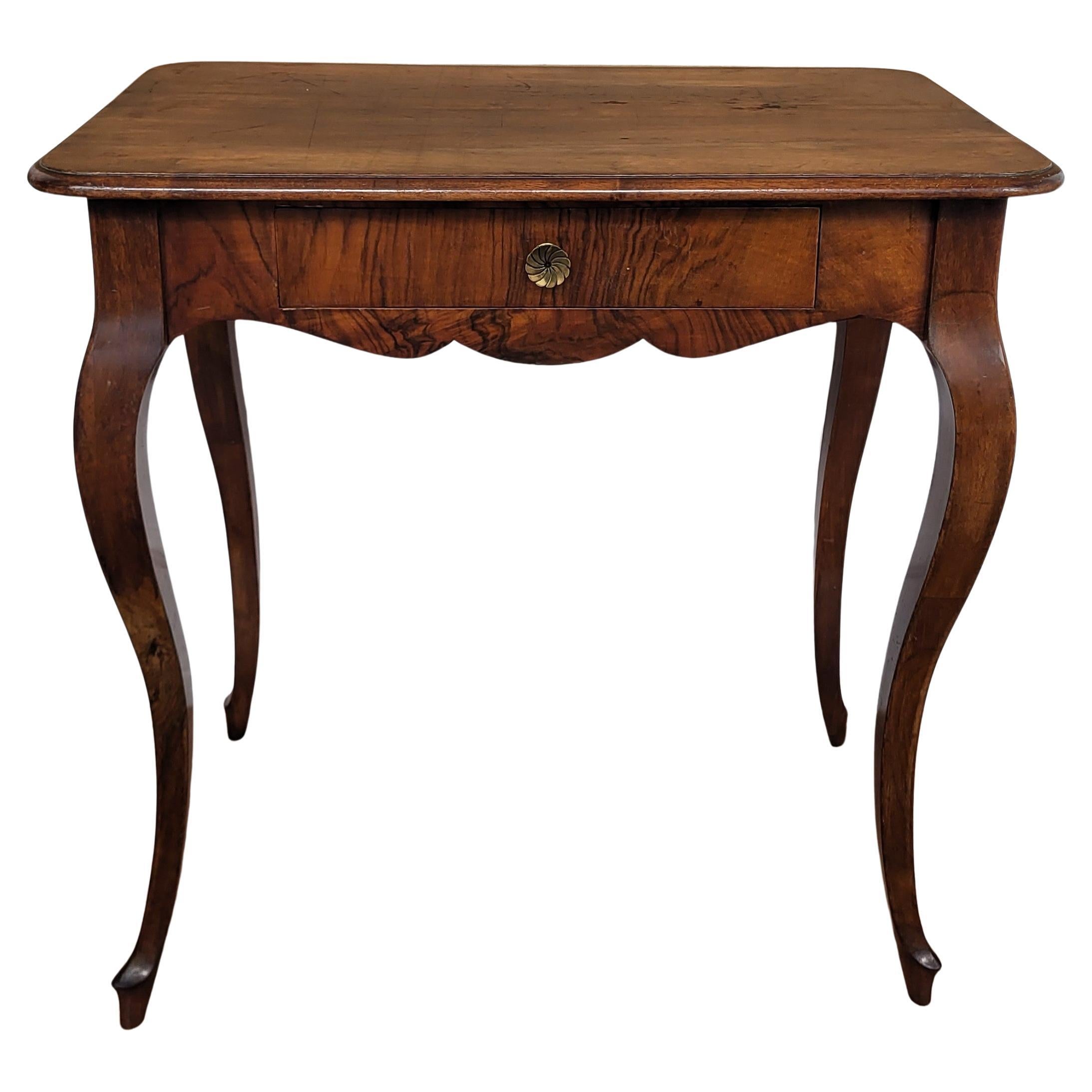 Antique Italian Walnut Desk Side Table with Cabriole Carved Legs