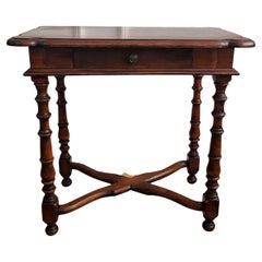 Antique Italian Walnut Desk Side Table with Carved Legs
