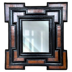 Antique Italian Walnut Frame Mirror with Original Iron Hook c. 1600