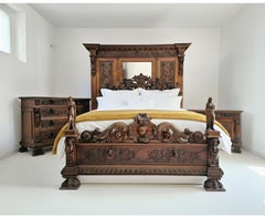 Antique Italian Walnut King Bed Frame Carved Antique Bedroom Set