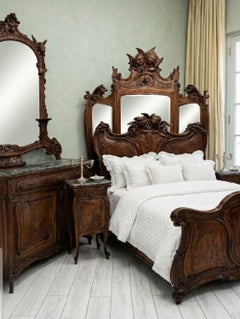 Antique Italian Walnut King Bedroom Set Art Nouveau Chateau Furniture